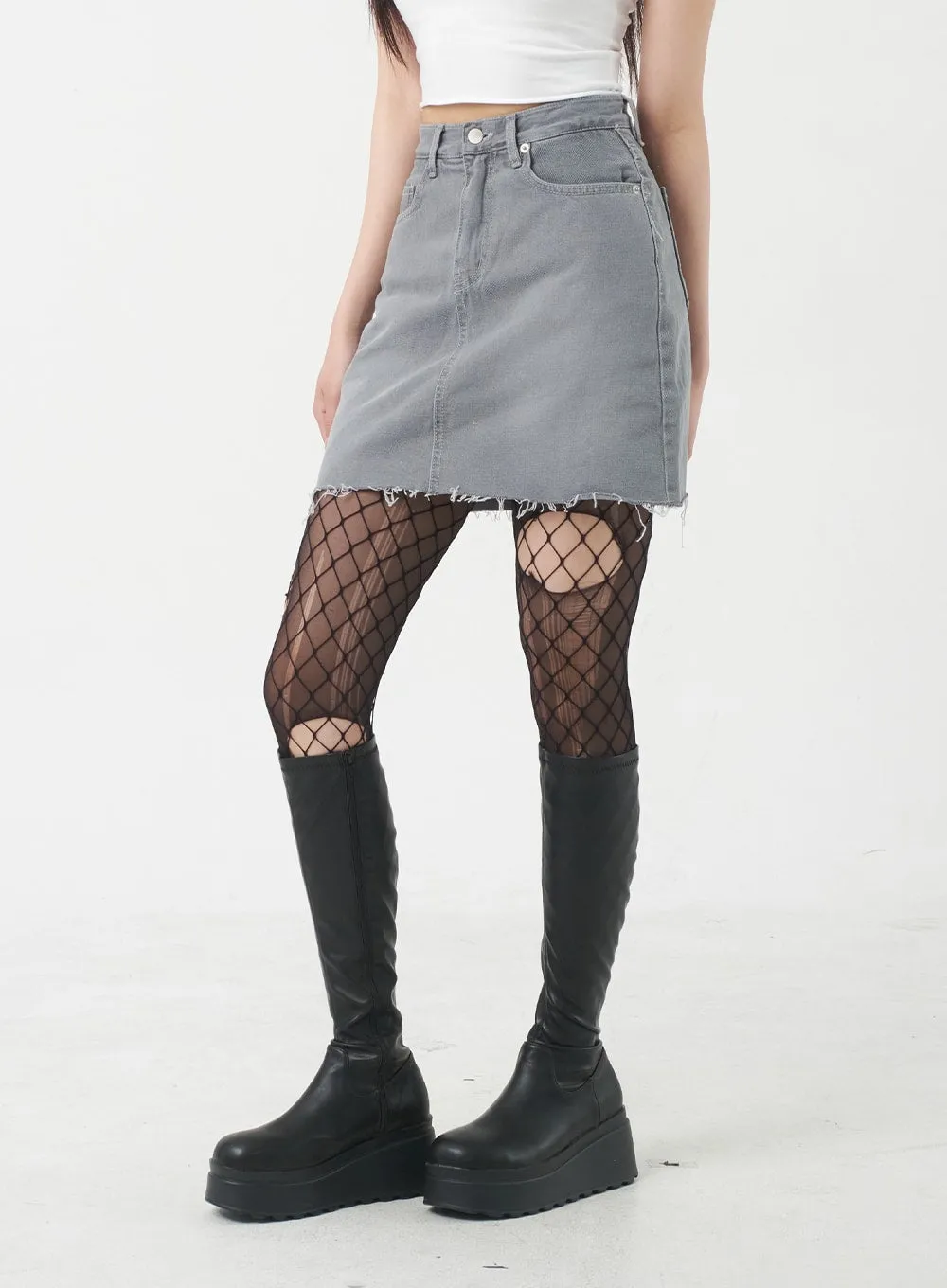 Ripped Hem Mini Skirt BY309