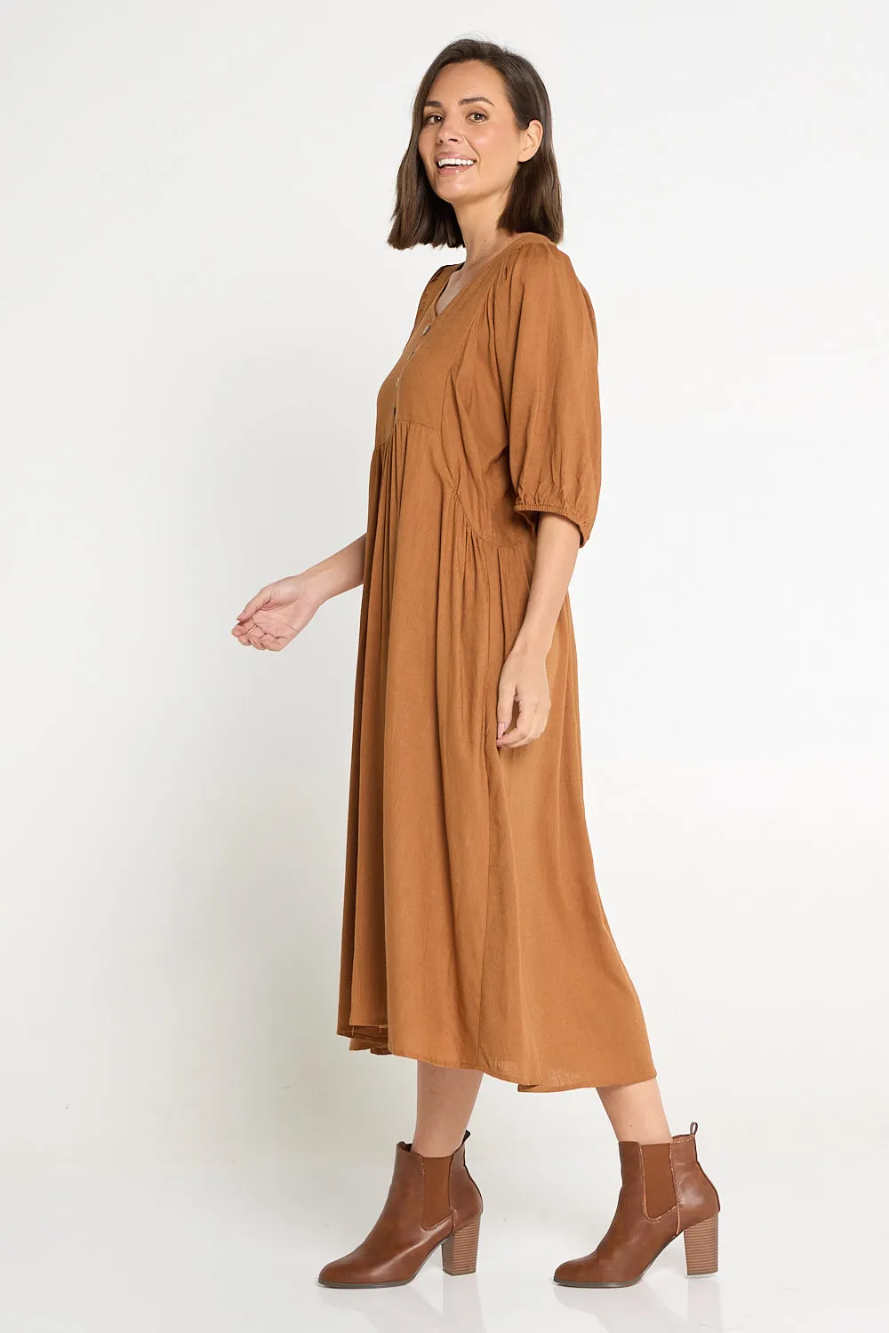 Sabina Linen Dress - Brown