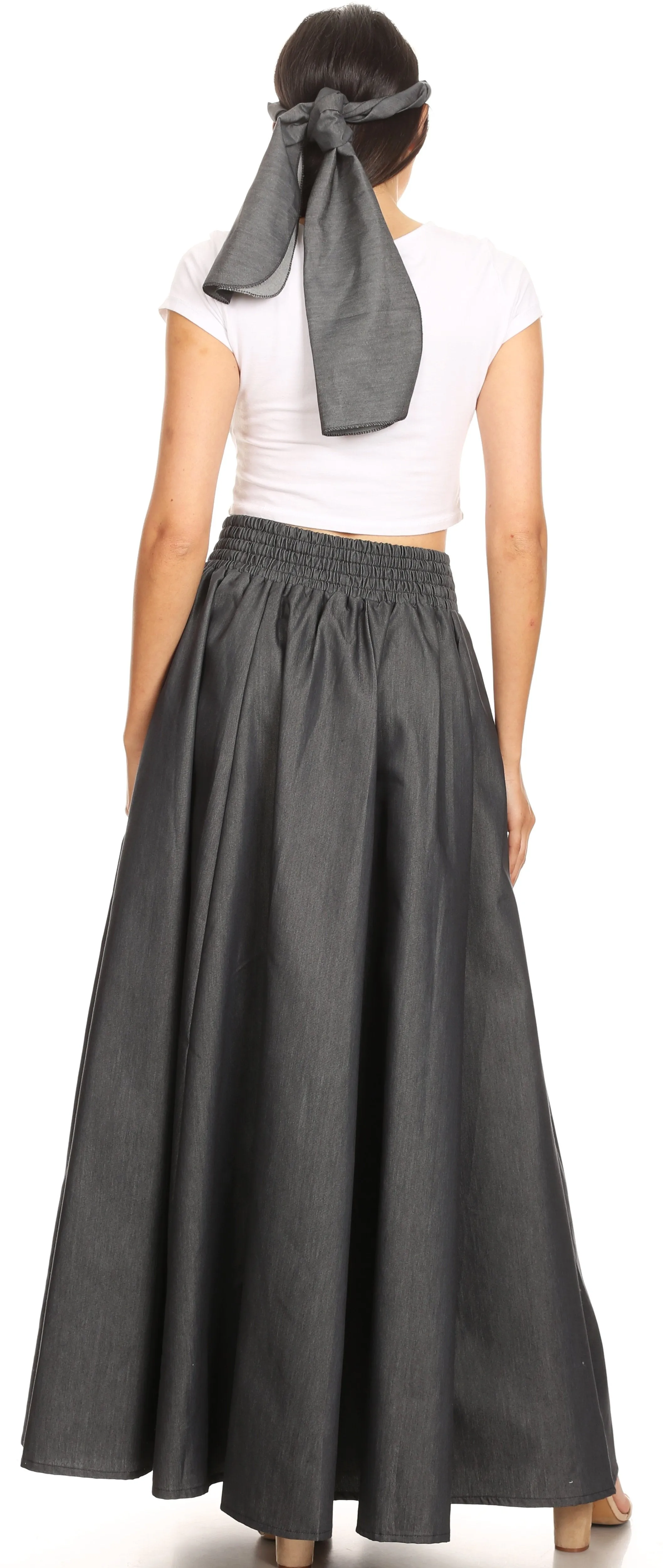 Sakkas Adisa Long Maxi Chambray Boho Casual Skirt with Elastic Waist