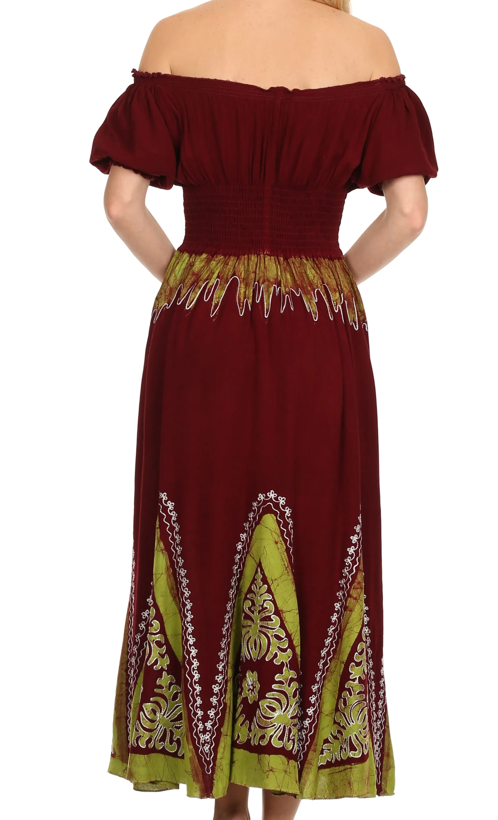 Sakkas Jacquelyn Batik Embroidered Peasant Dress