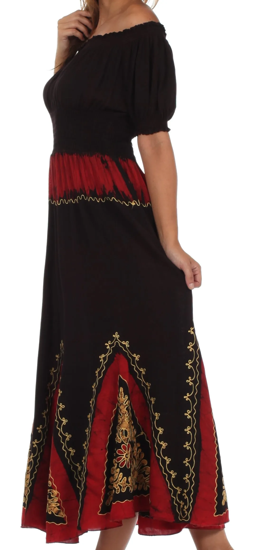 Sakkas Jacquelyn Batik Embroidered Peasant Dress