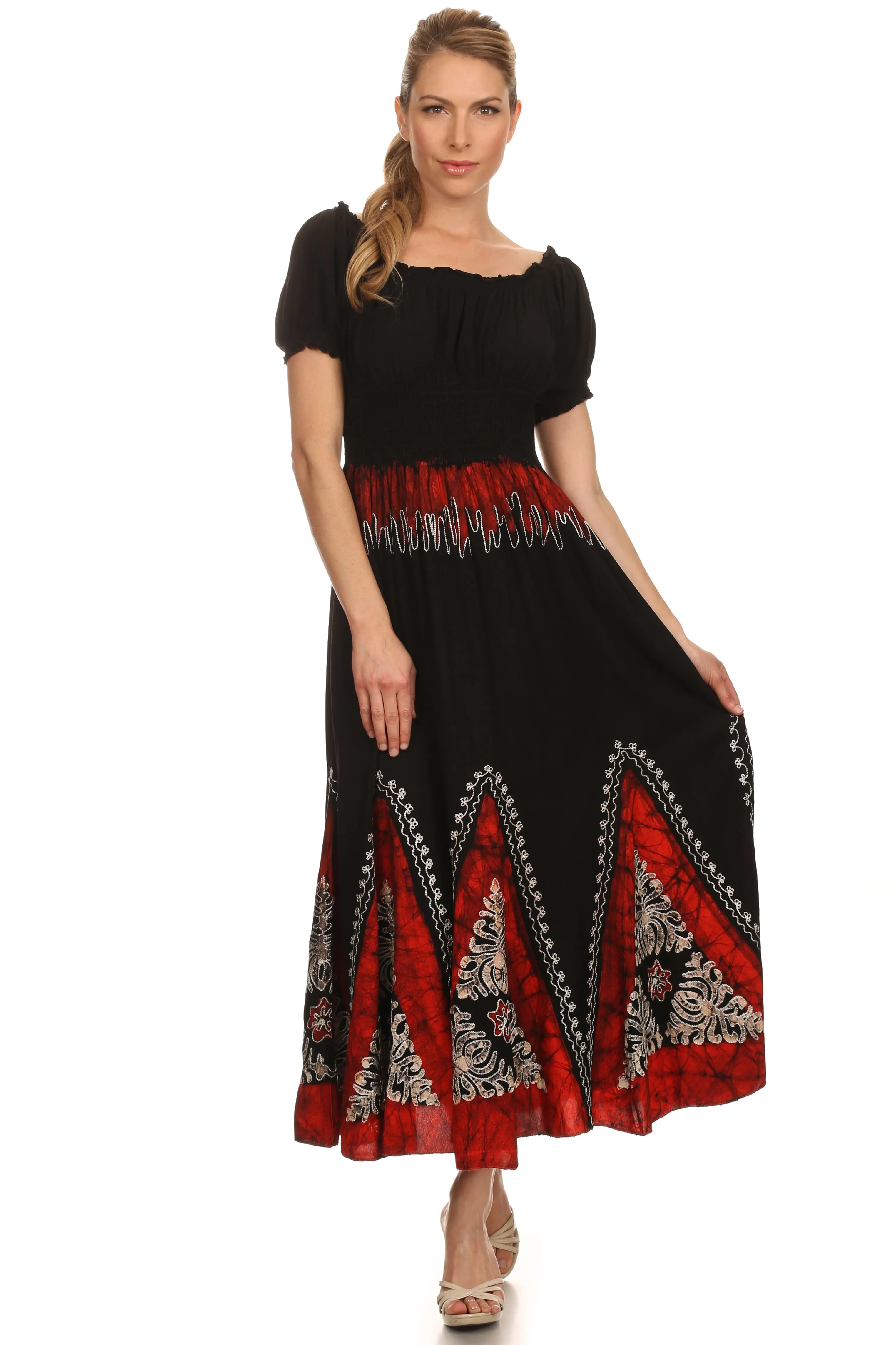 Sakkas Jacquelyn Batik Embroidered Peasant Dress