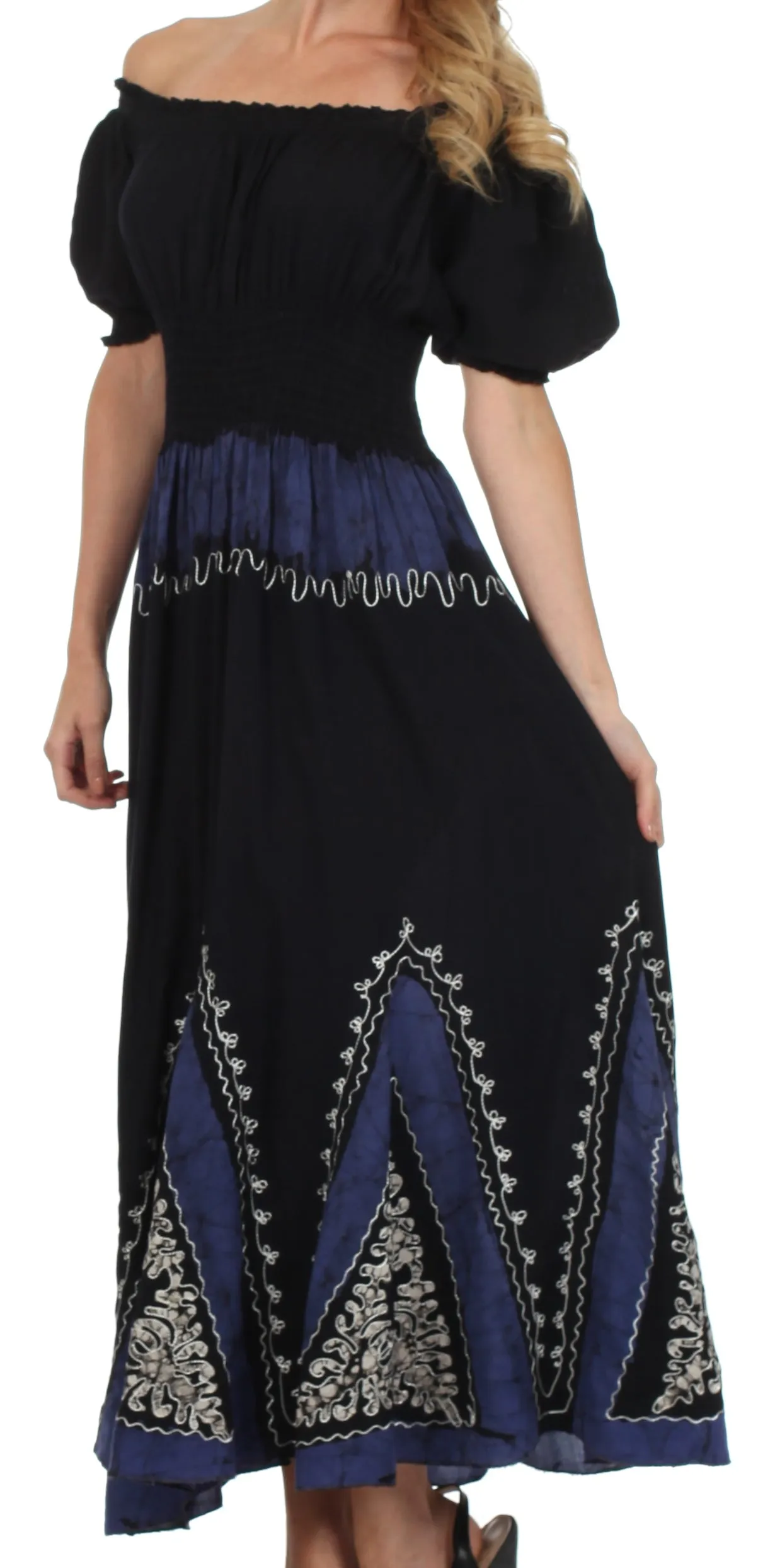 Sakkas Jacquelyn Batik Embroidered Peasant Dress