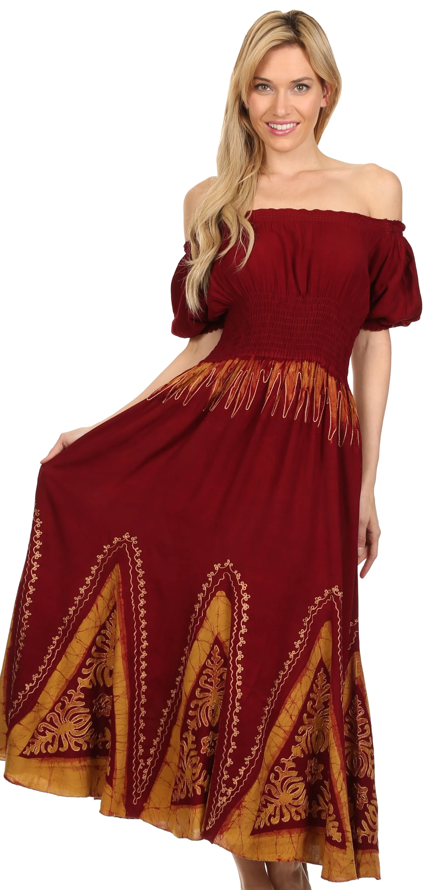 Sakkas Jacquelyn Batik Embroidered Peasant Dress