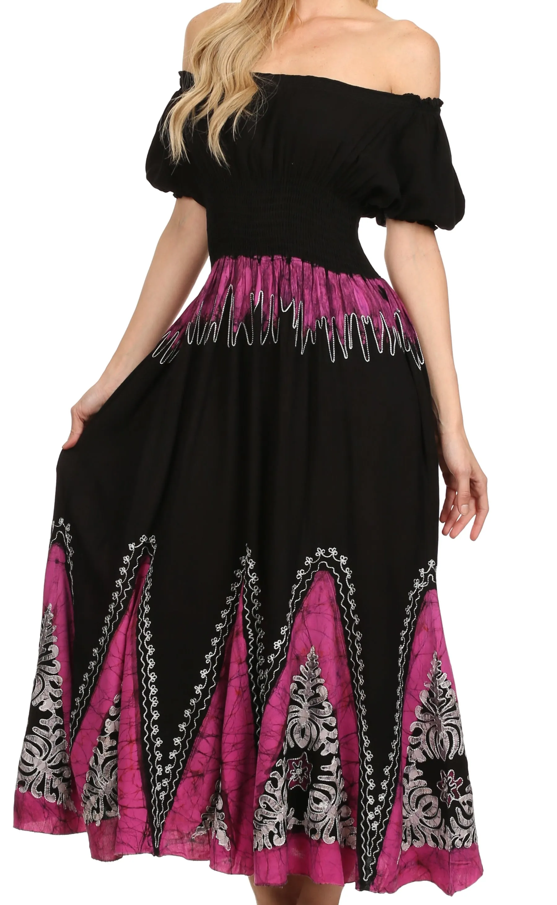 Sakkas Jacquelyn Batik Embroidered Peasant Dress