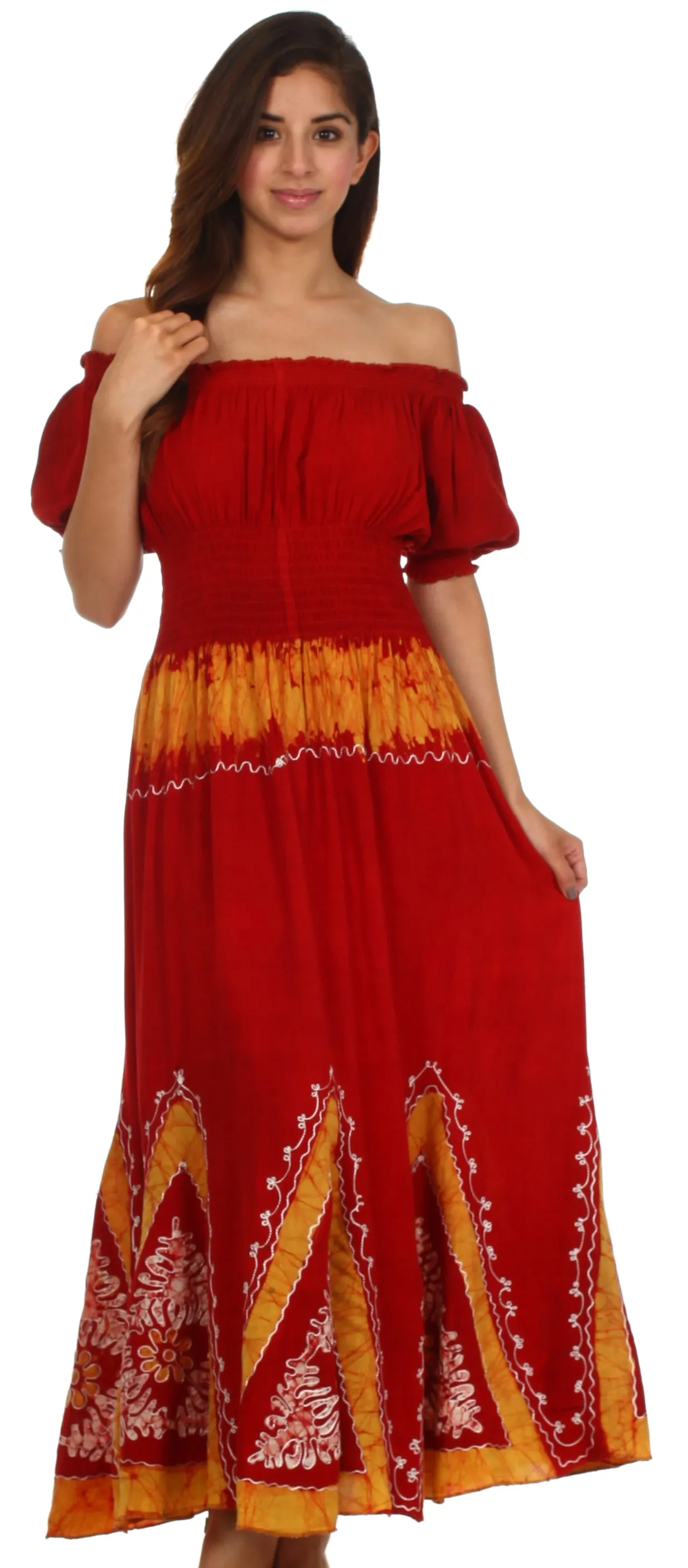 Sakkas Jacquelyn Batik Embroidered Peasant Dress