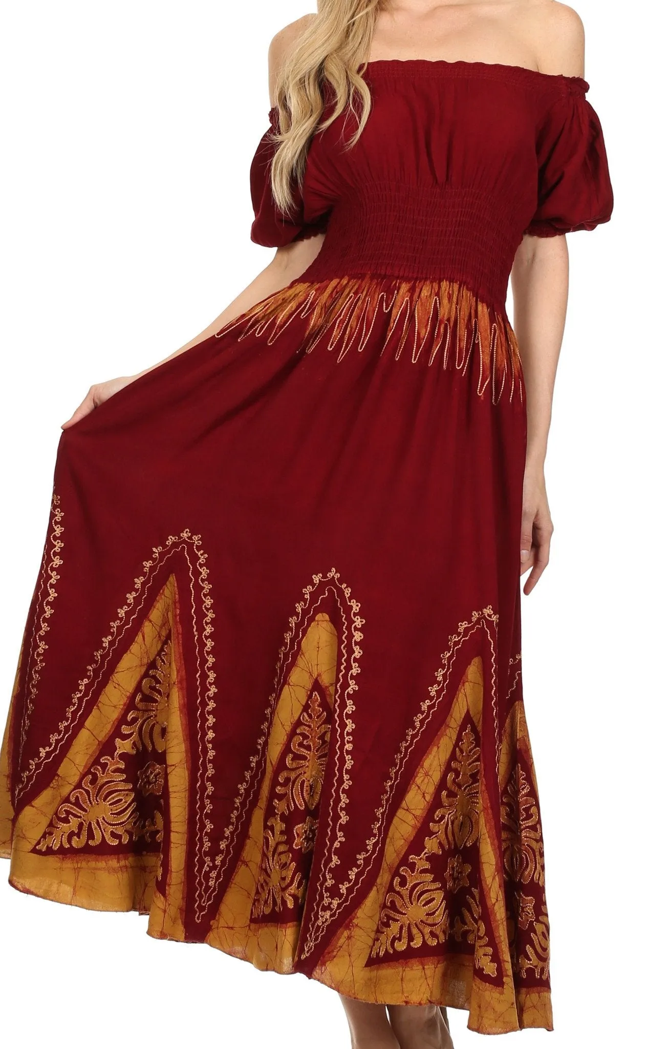 Sakkas Jacquelyn Batik Embroidered Peasant Dress