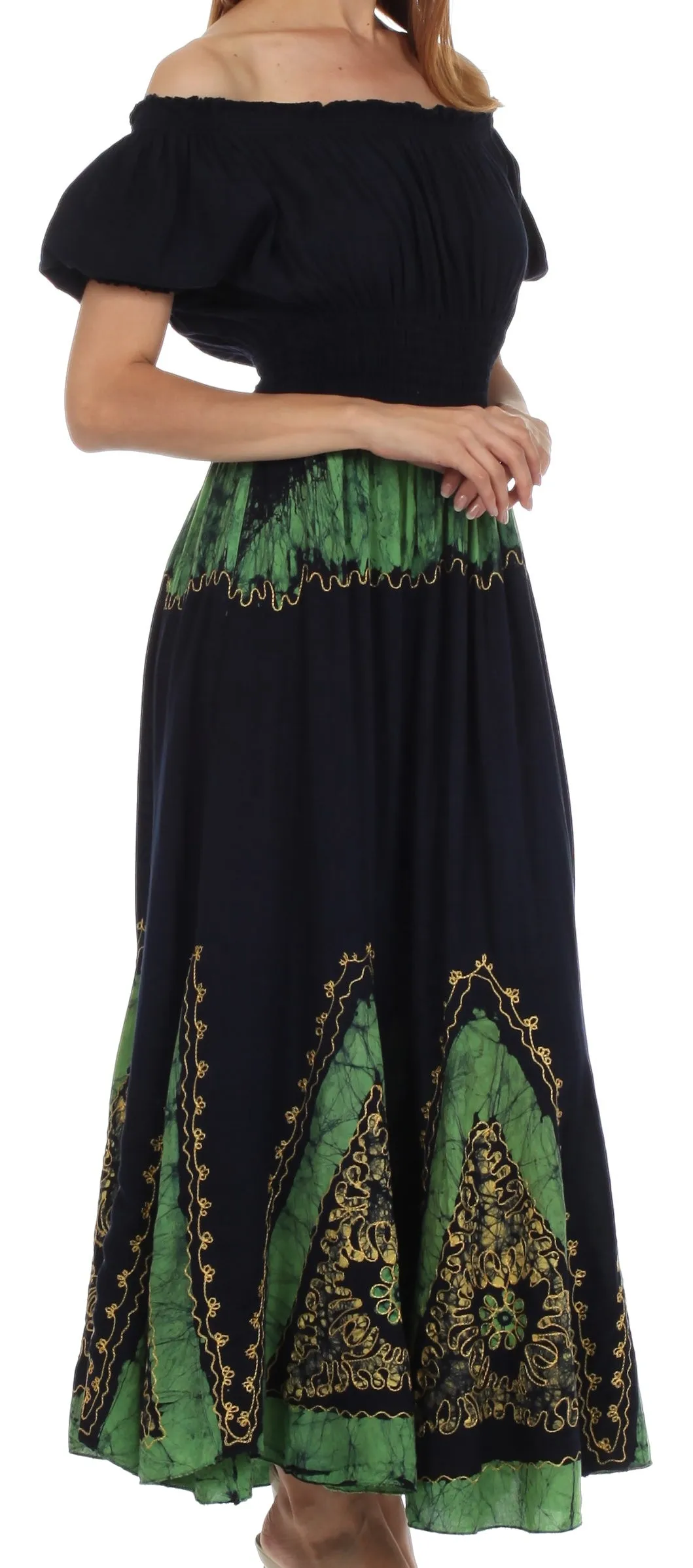 Sakkas Jacquelyn Batik Embroidered Peasant Dress