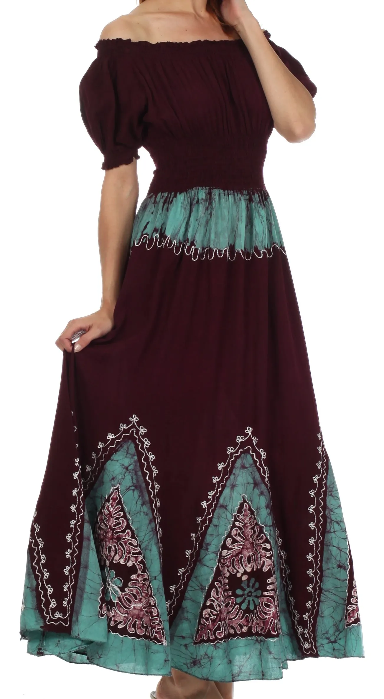 Sakkas Jacquelyn Batik Embroidered Peasant Dress