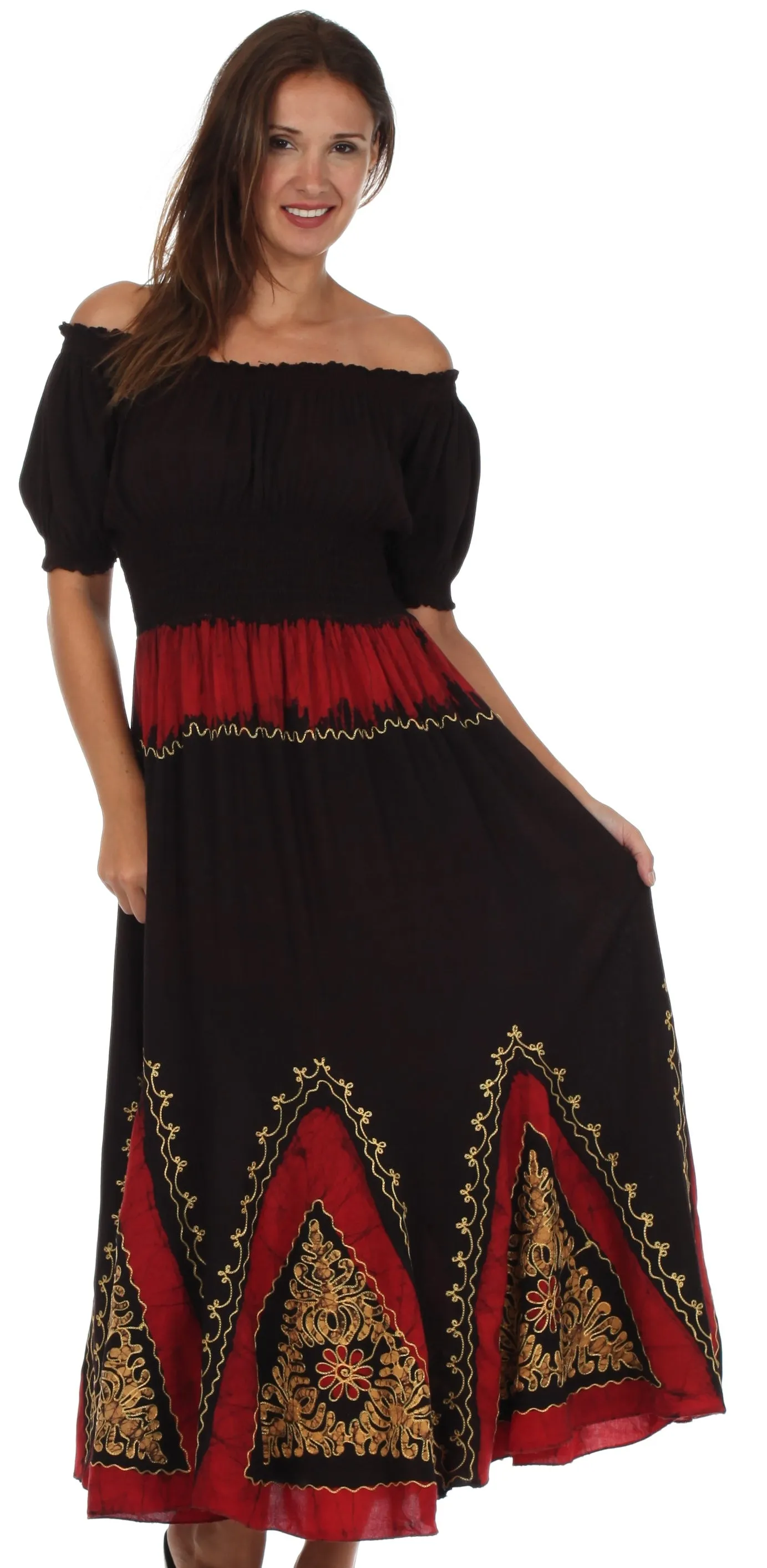 Sakkas Jacquelyn Batik Embroidered Peasant Dress