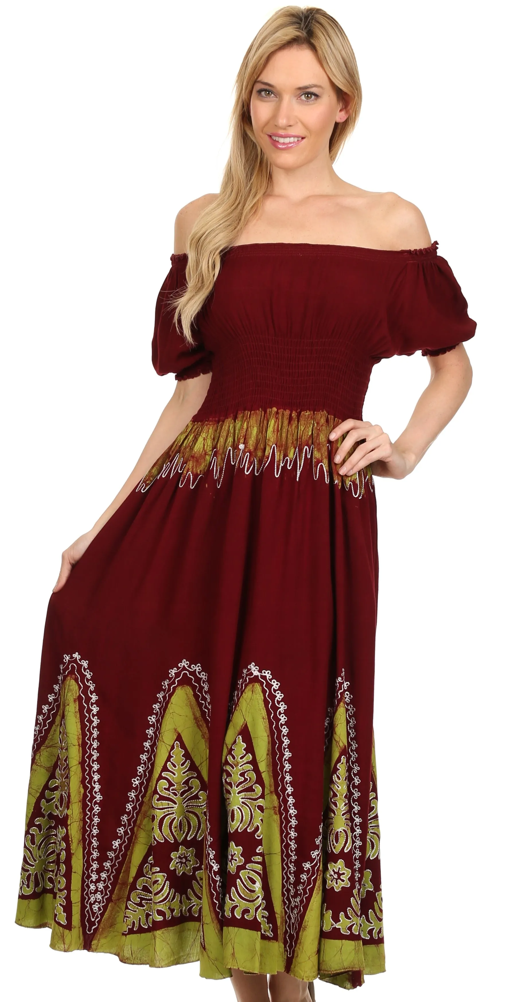 Sakkas Jacquelyn Batik Embroidered Peasant Dress