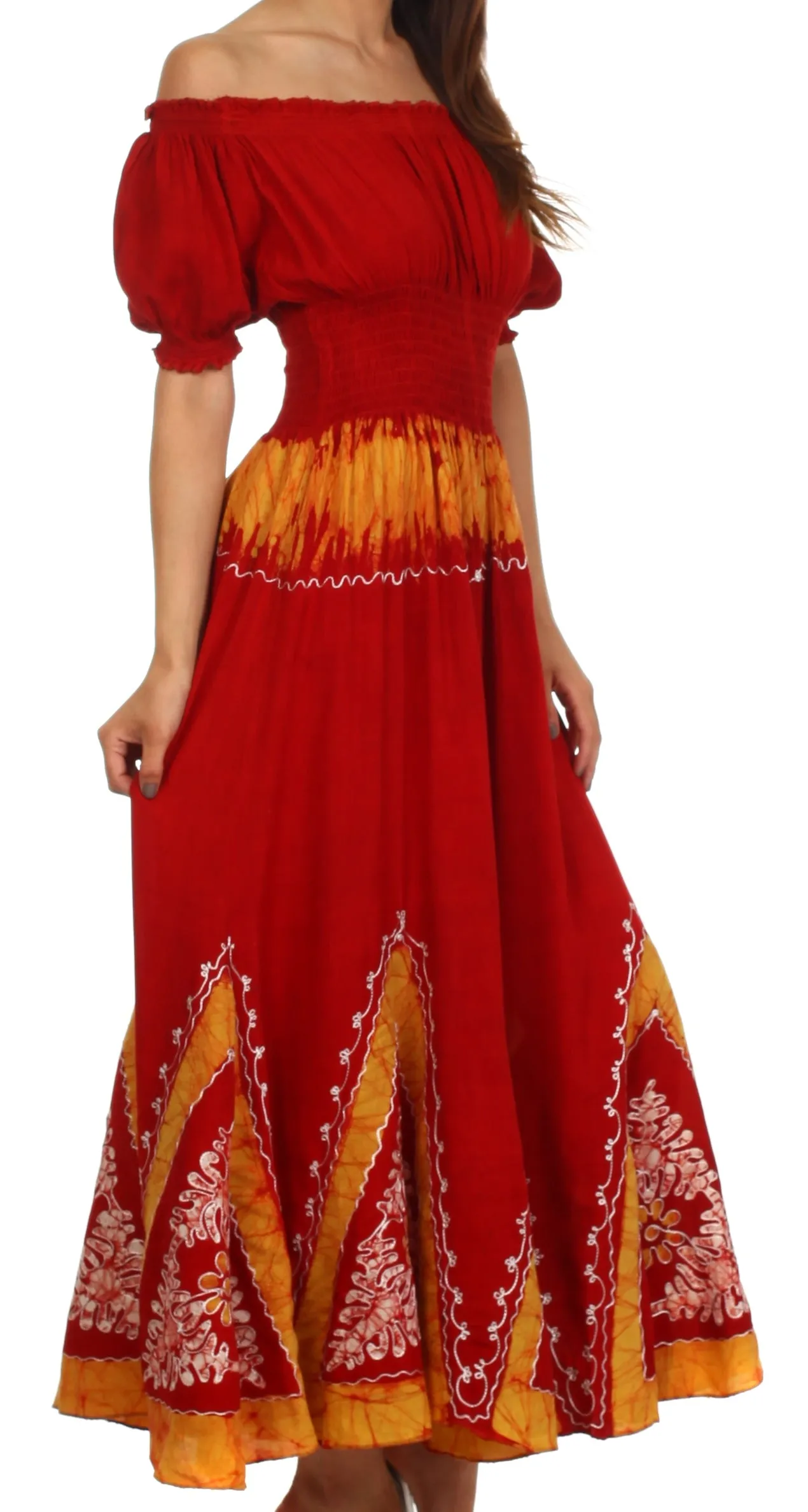 Sakkas Jacquelyn Batik Embroidered Peasant Dress