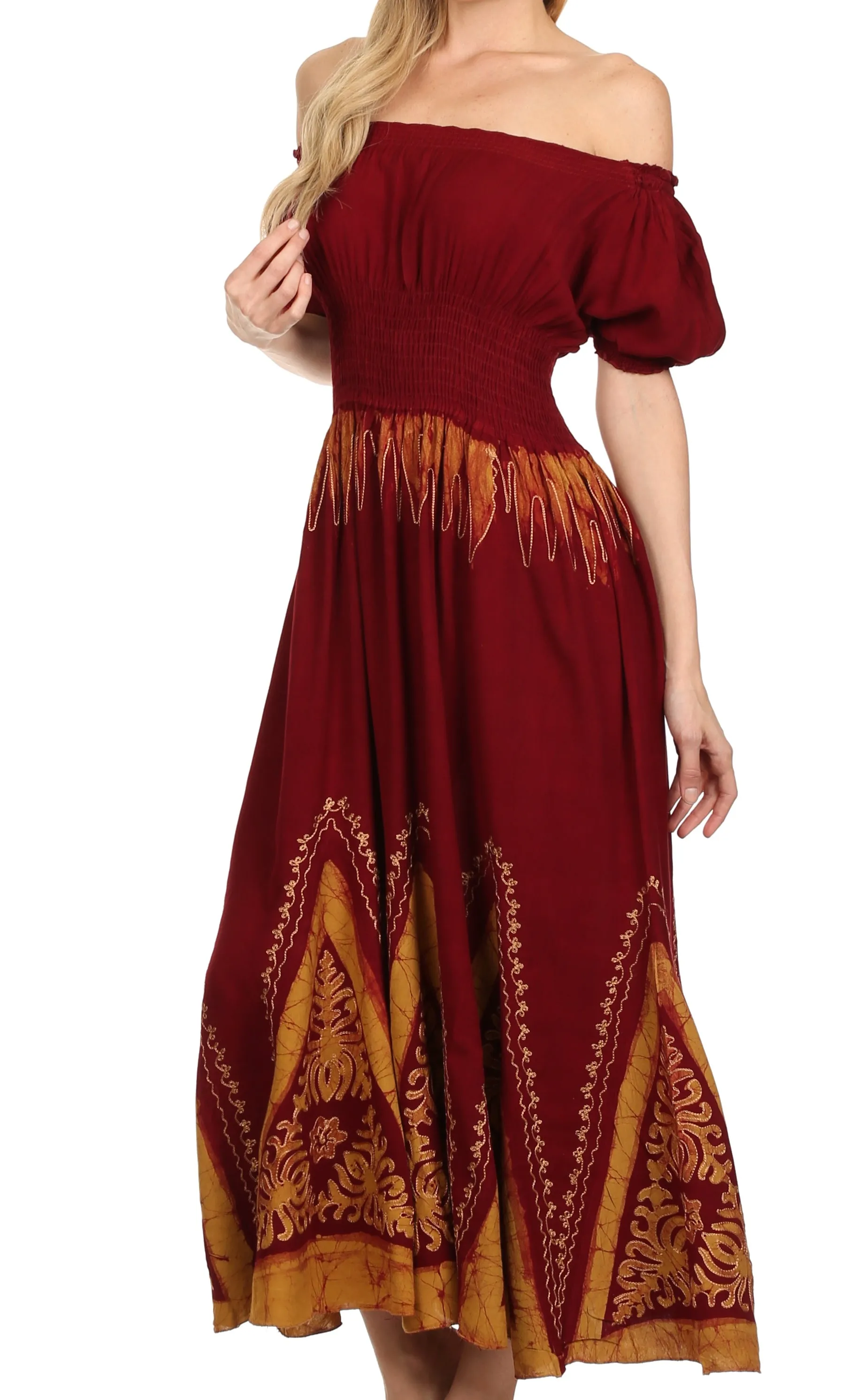 Sakkas Jacquelyn Batik Embroidered Peasant Dress