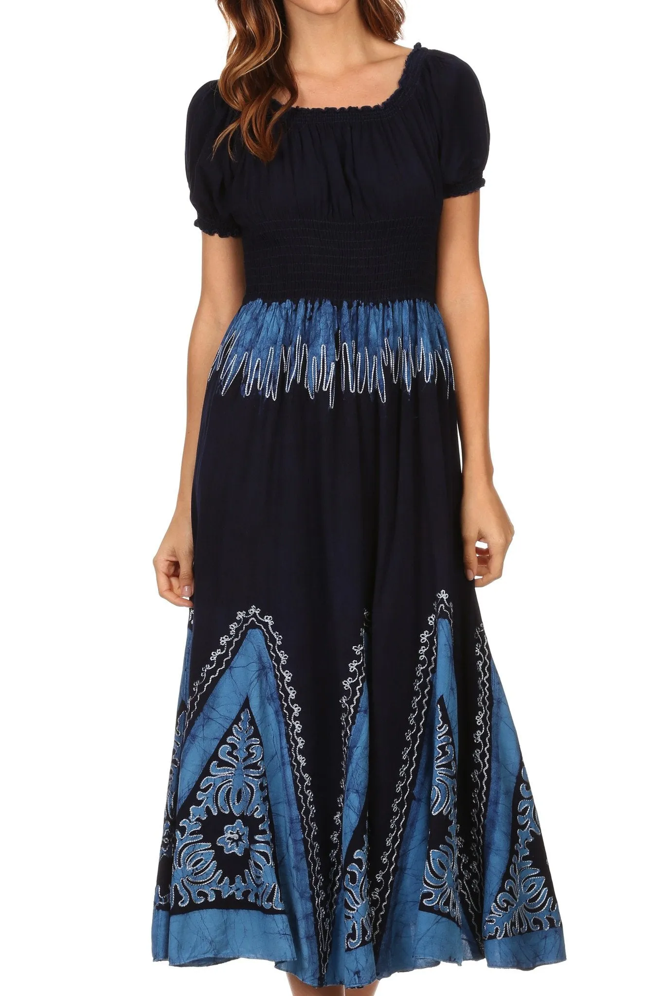 Sakkas Jacquelyn Batik Embroidered Peasant Dress