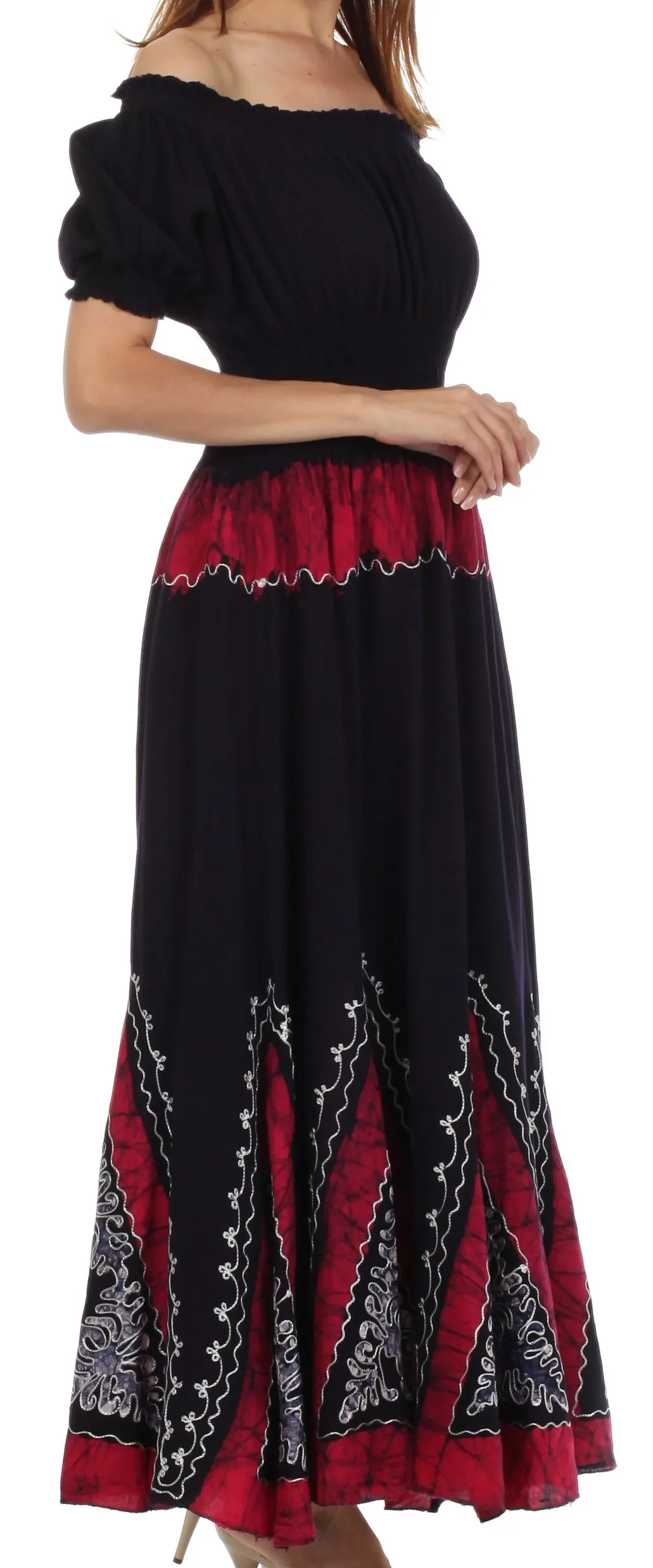 Sakkas Jacquelyn Batik Embroidered Peasant Dress