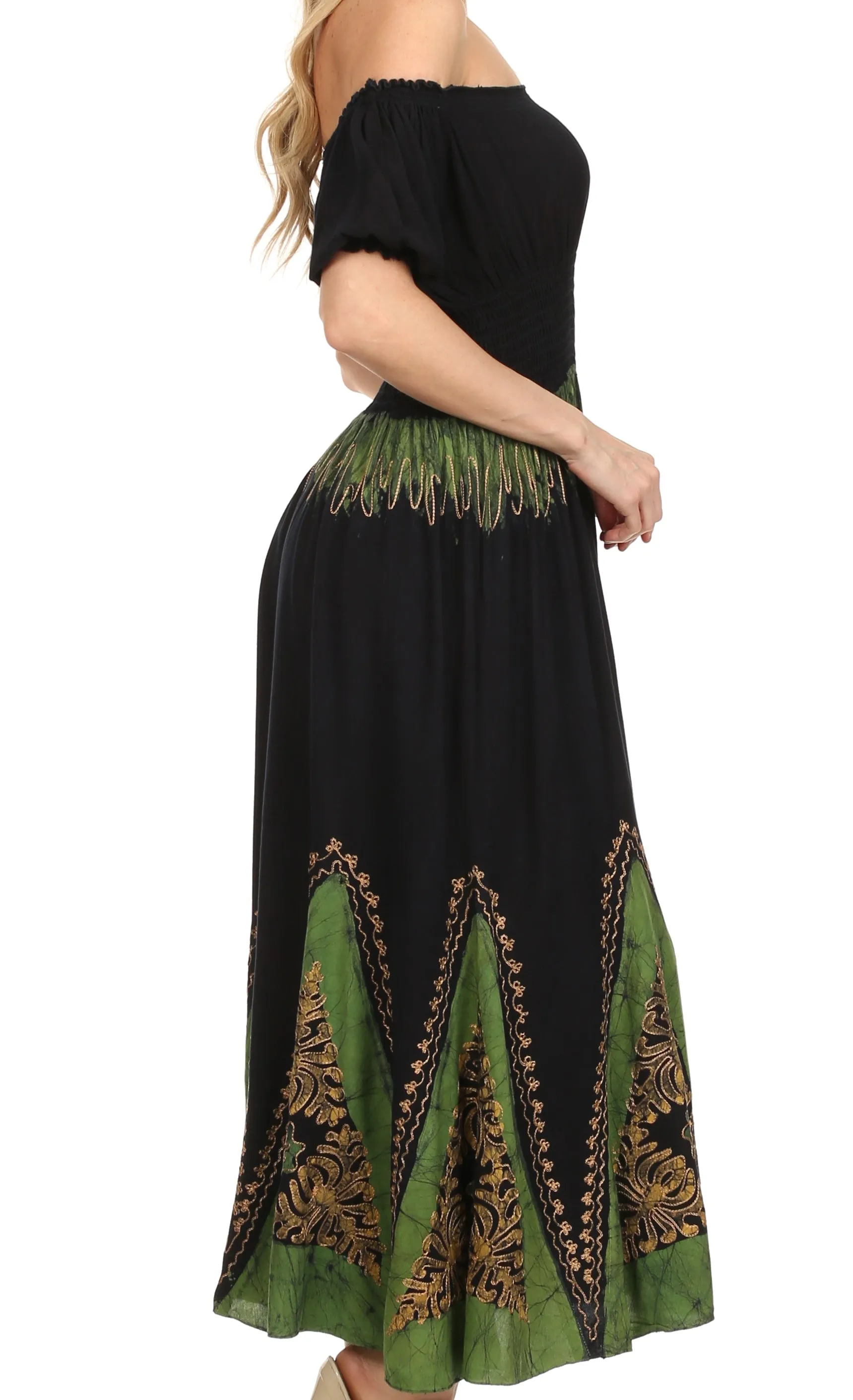 Sakkas Jacquelyn Batik Embroidered Peasant Dress