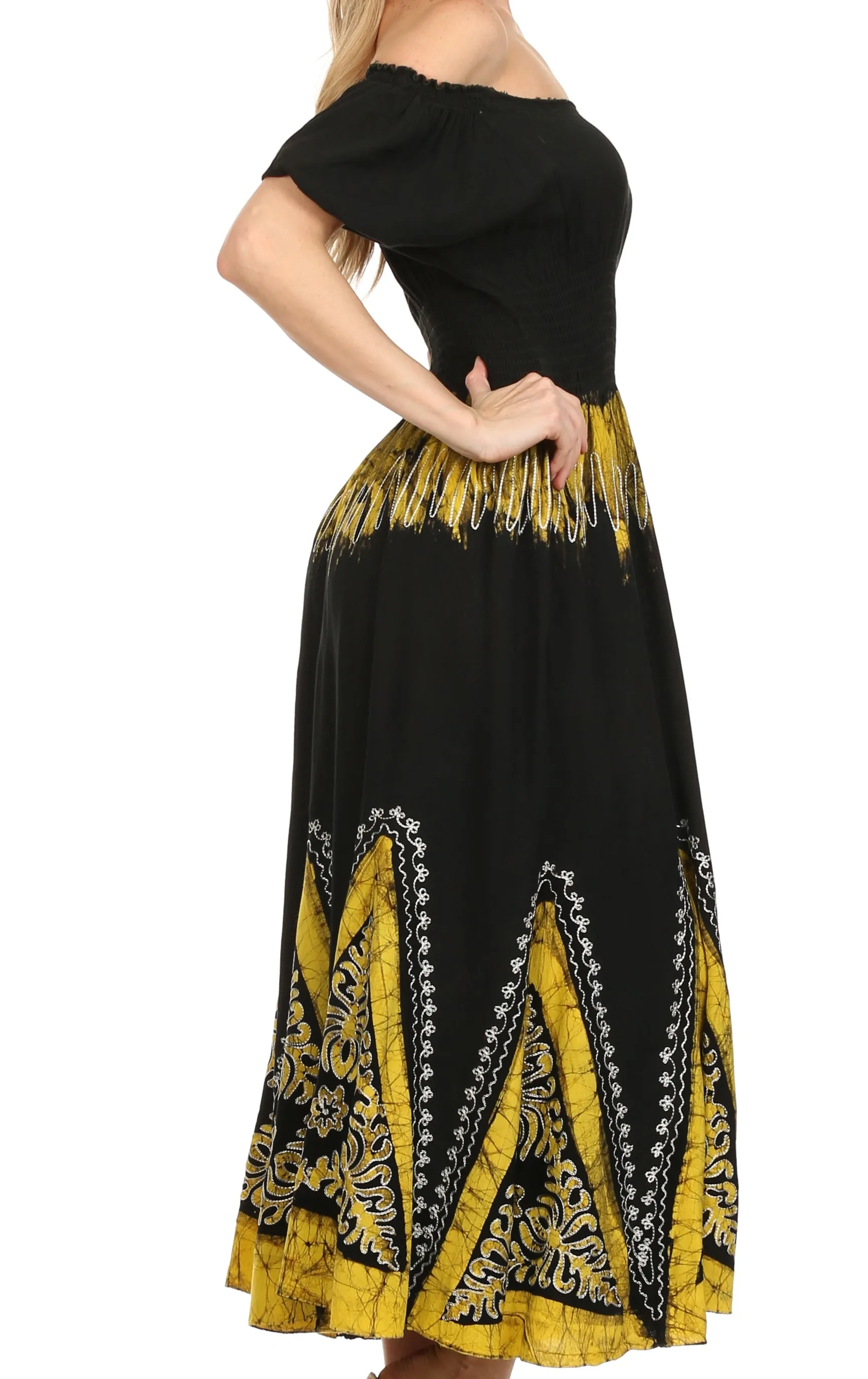 Sakkas Jacquelyn Batik Embroidered Peasant Dress