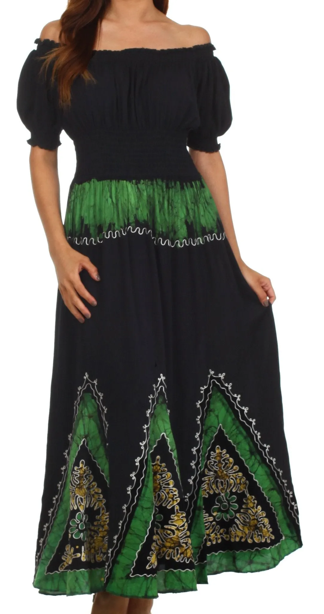 Sakkas Jacquelyn Batik Embroidered Peasant Dress