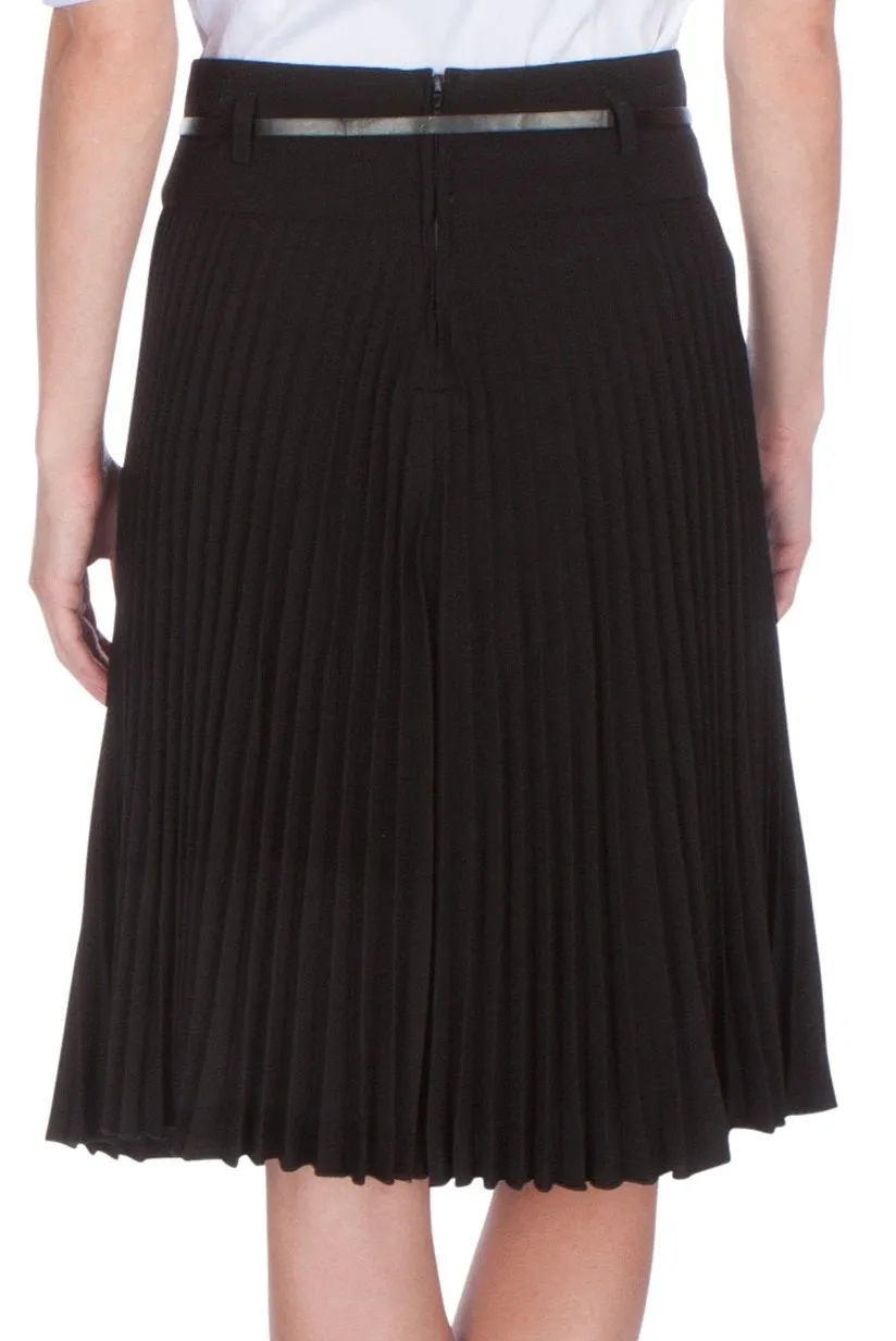 Sakkas Knee Length Pleated A-Line Skirt with Skinny Belt