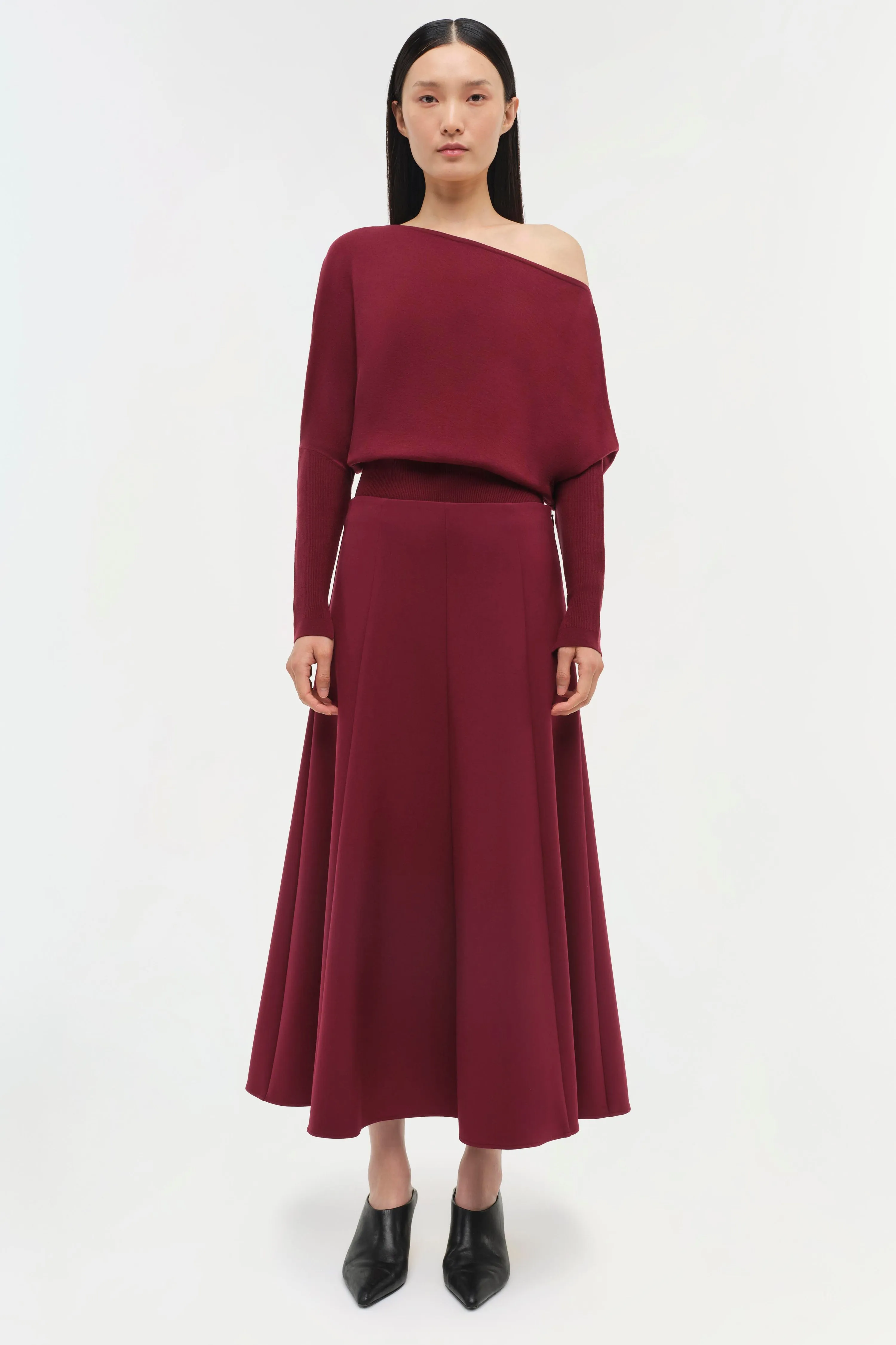 SIMKHAI - Dottie Aline Midi Skirt in Oxblood