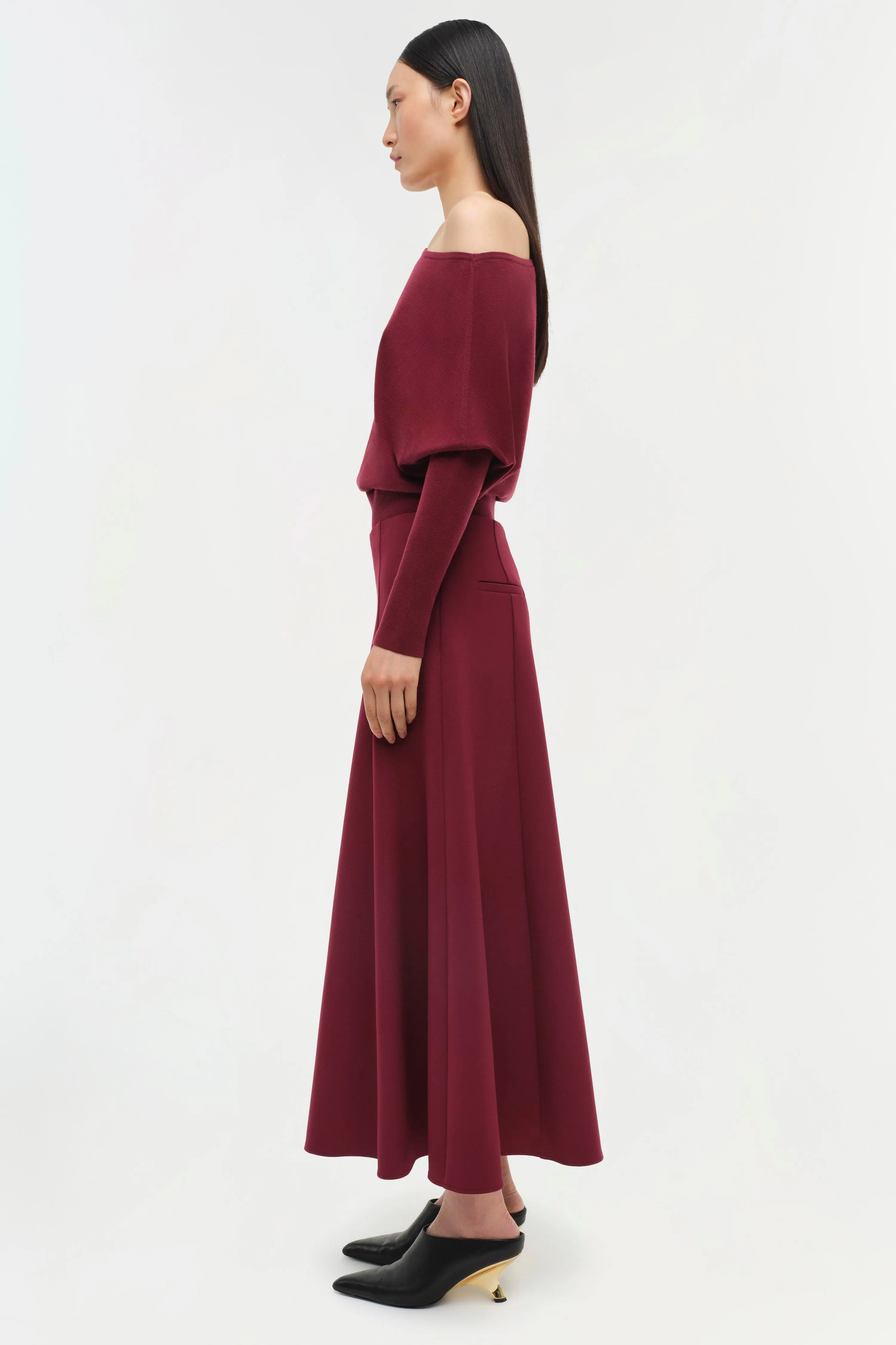 SIMKHAI - Dottie Aline Midi Skirt in Oxblood