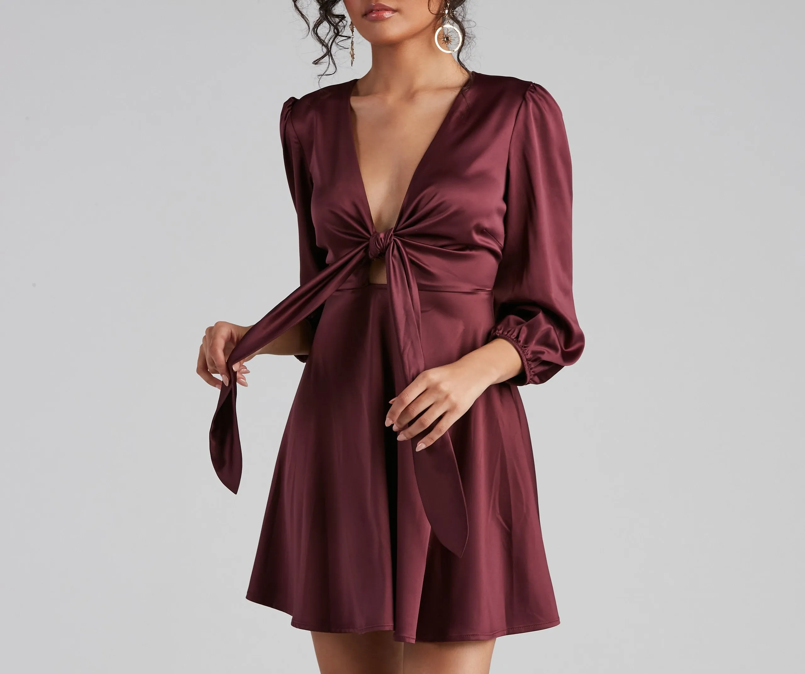 Sleek Satin Tie-Front Mini Dress