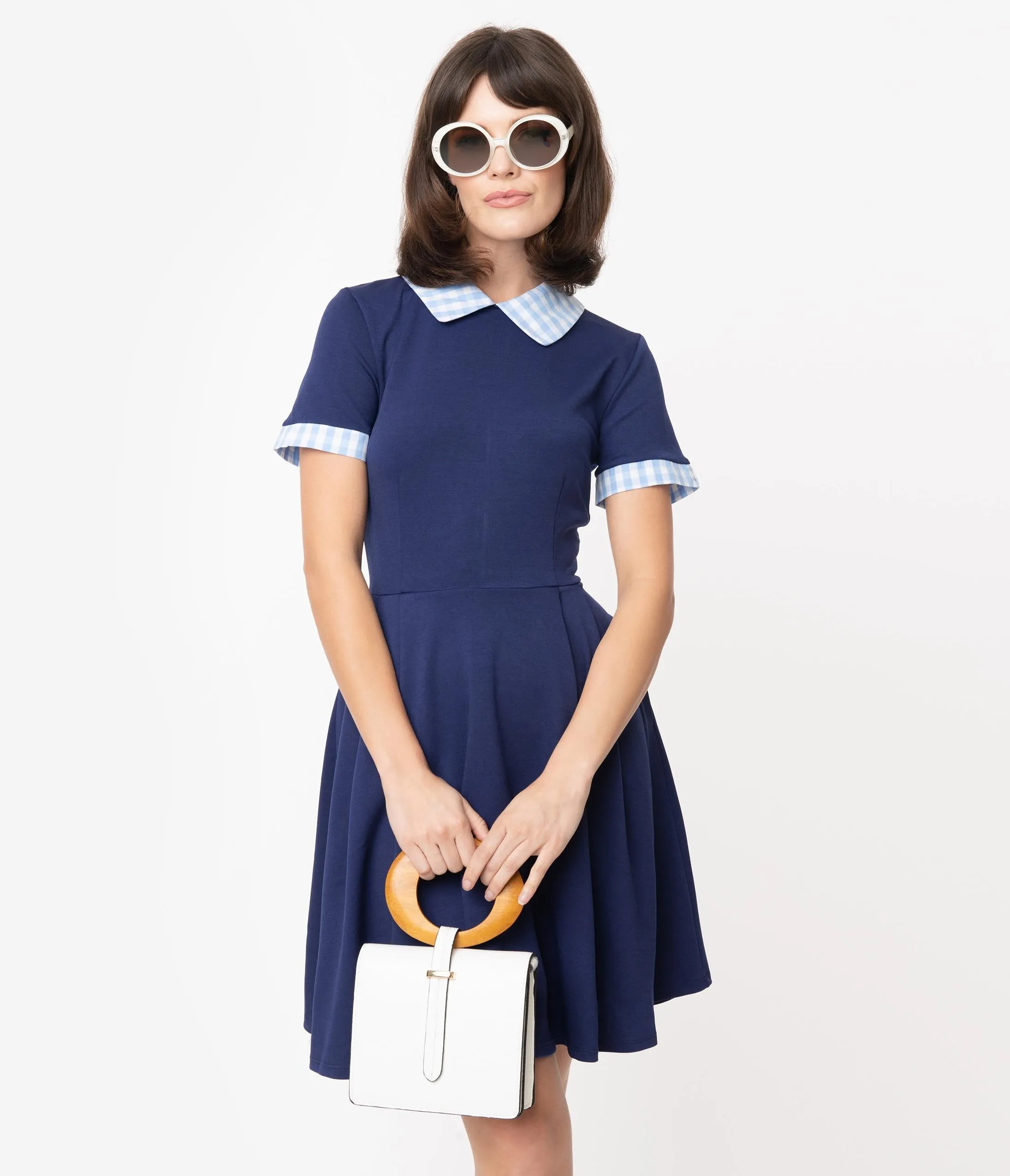 Smak Parlour Navy & Light Blue Gingham Babe Revolution Fit & Flare Dress