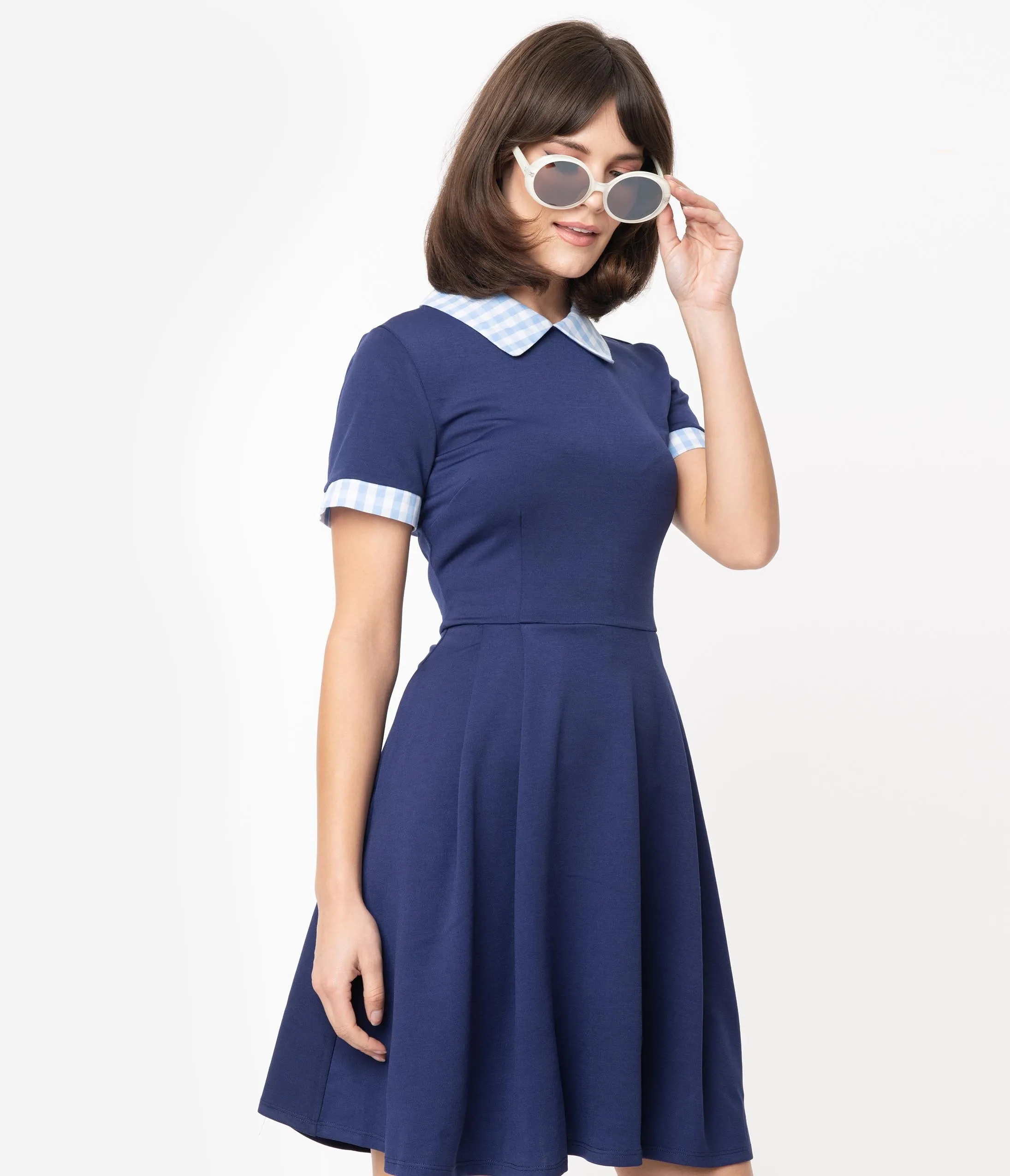 Smak Parlour Navy & Light Blue Gingham Babe Revolution Fit & Flare Dress