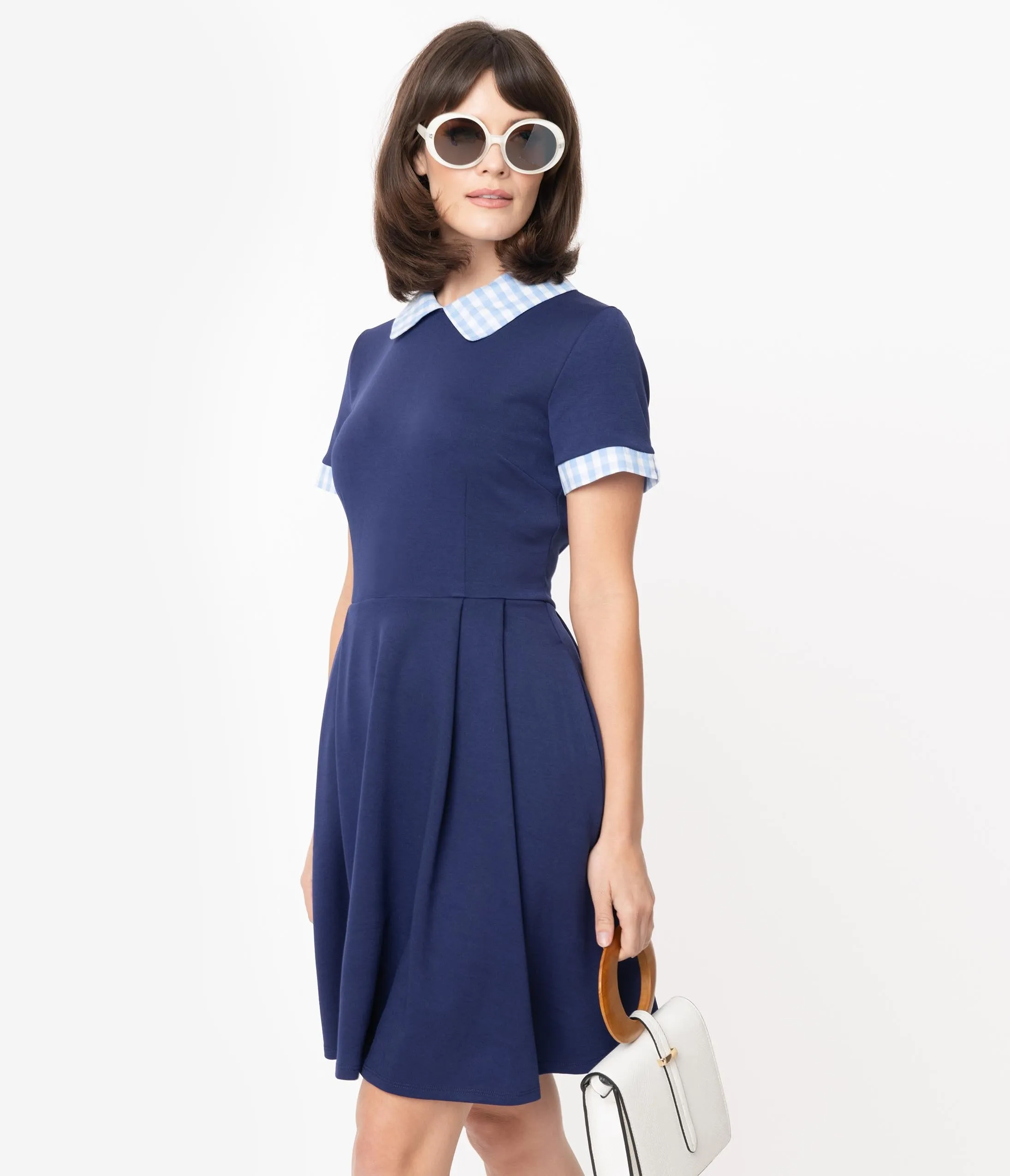 Smak Parlour Navy & Light Blue Gingham Babe Revolution Fit & Flare Dress