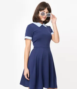 Smak Parlour Navy & Light Blue Gingham Babe Revolution Fit & Flare Dress