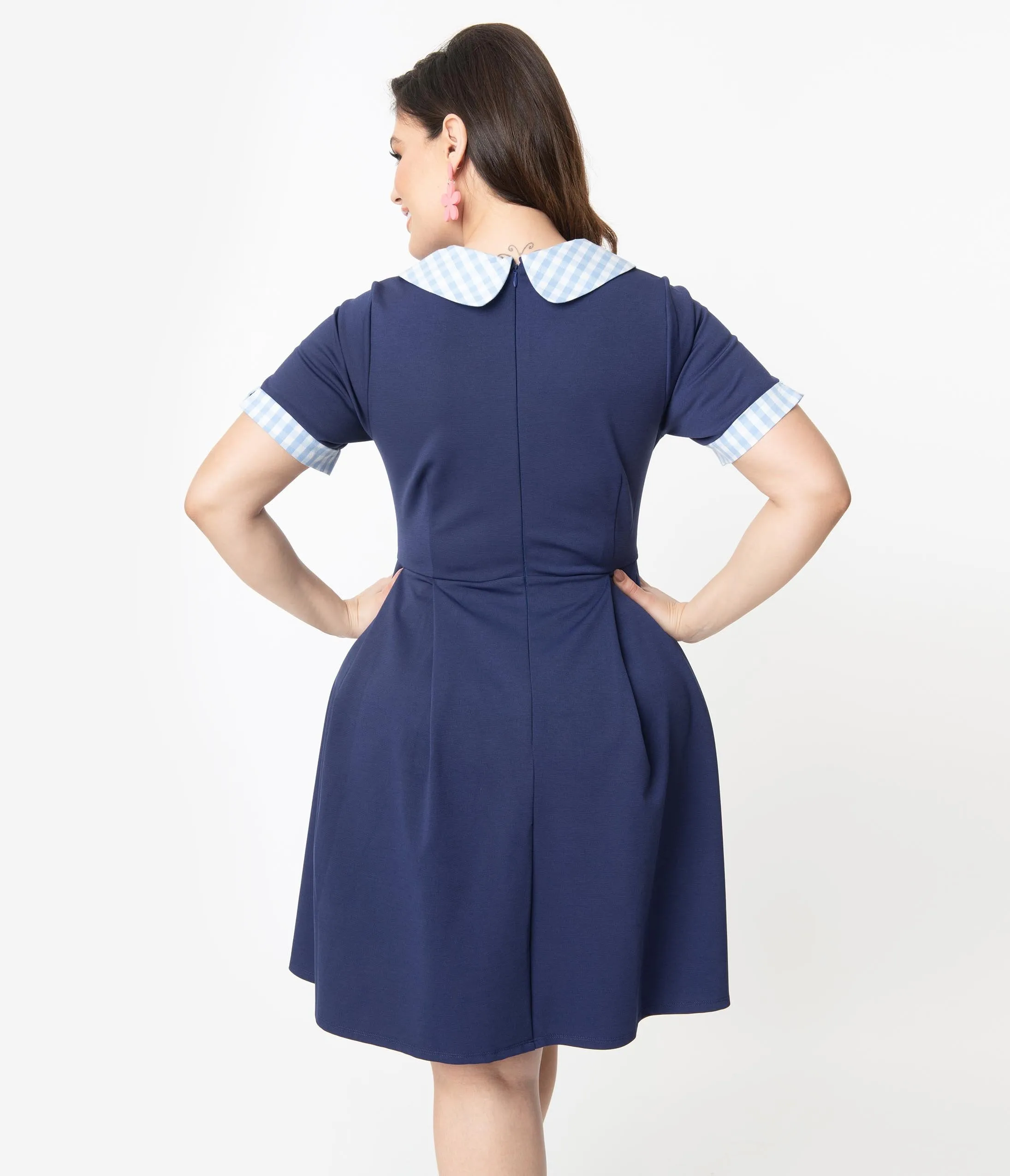 Smak Parlour Plus Size Navy & Light Blue Gingham Pin Dot Babe Revolution Fit & Flare Dress