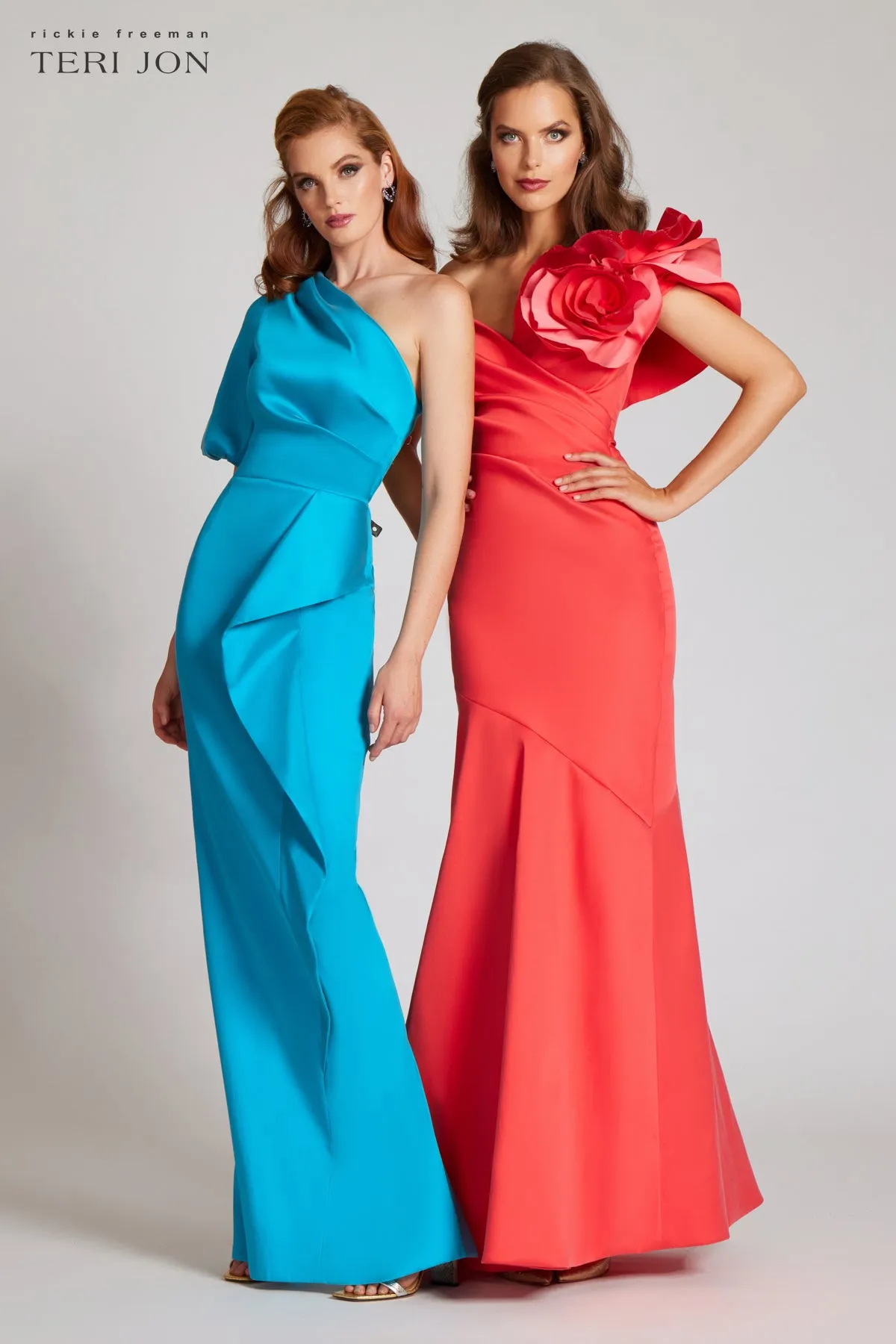 Stretch Gazar Off the Shoulder Side Drape Gown