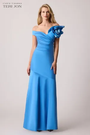 Stretch Gazar Off the Shoulder Side Drape Gown