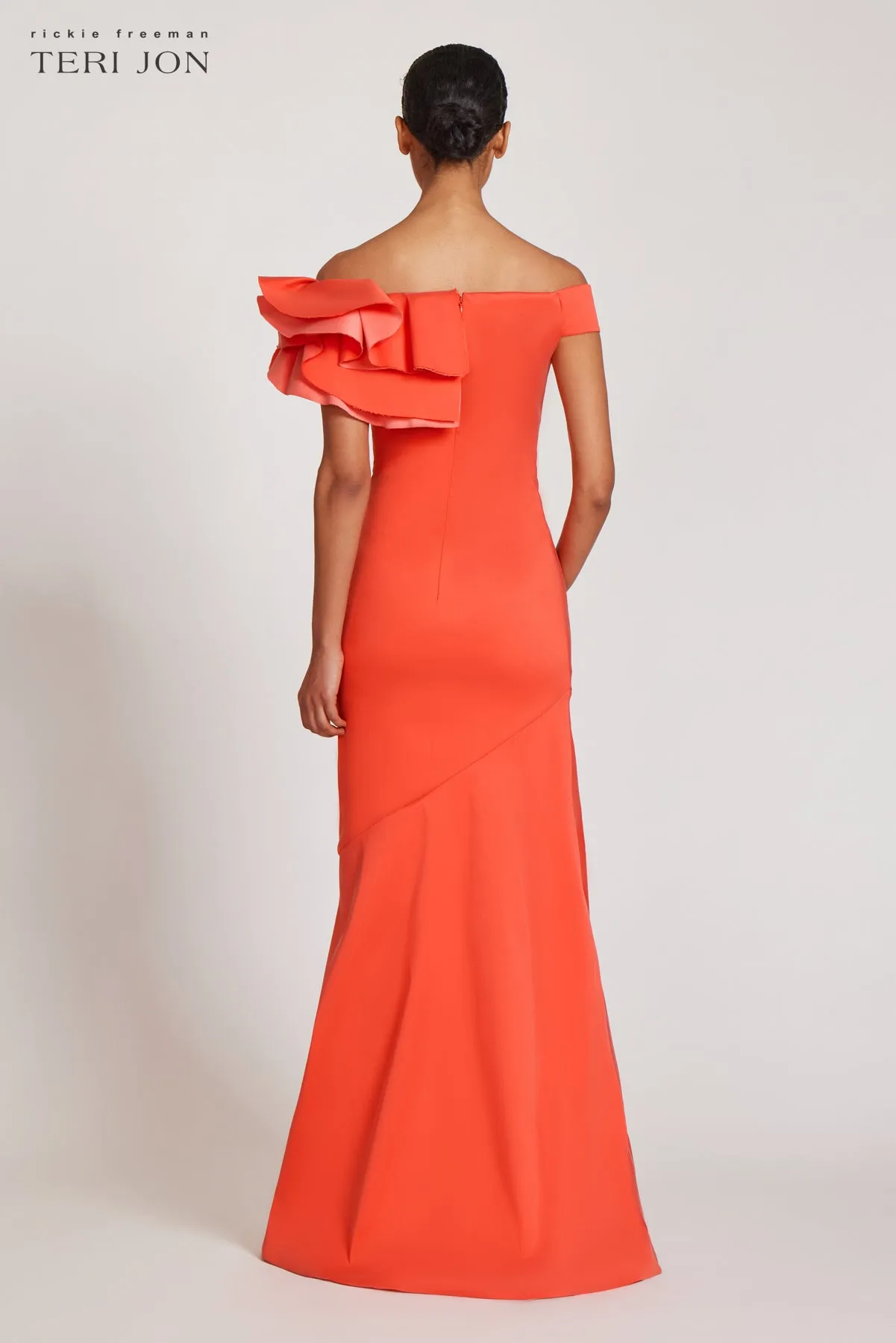 Stretch Gazar Off the Shoulder Side Drape Gown