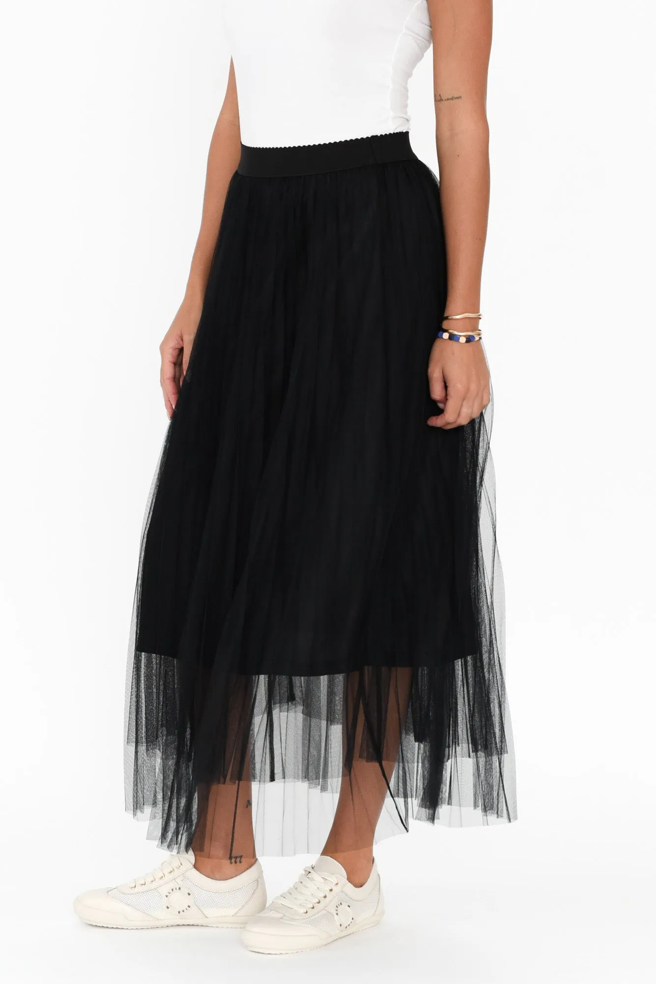 Sway Black Mesh Midi Skirt