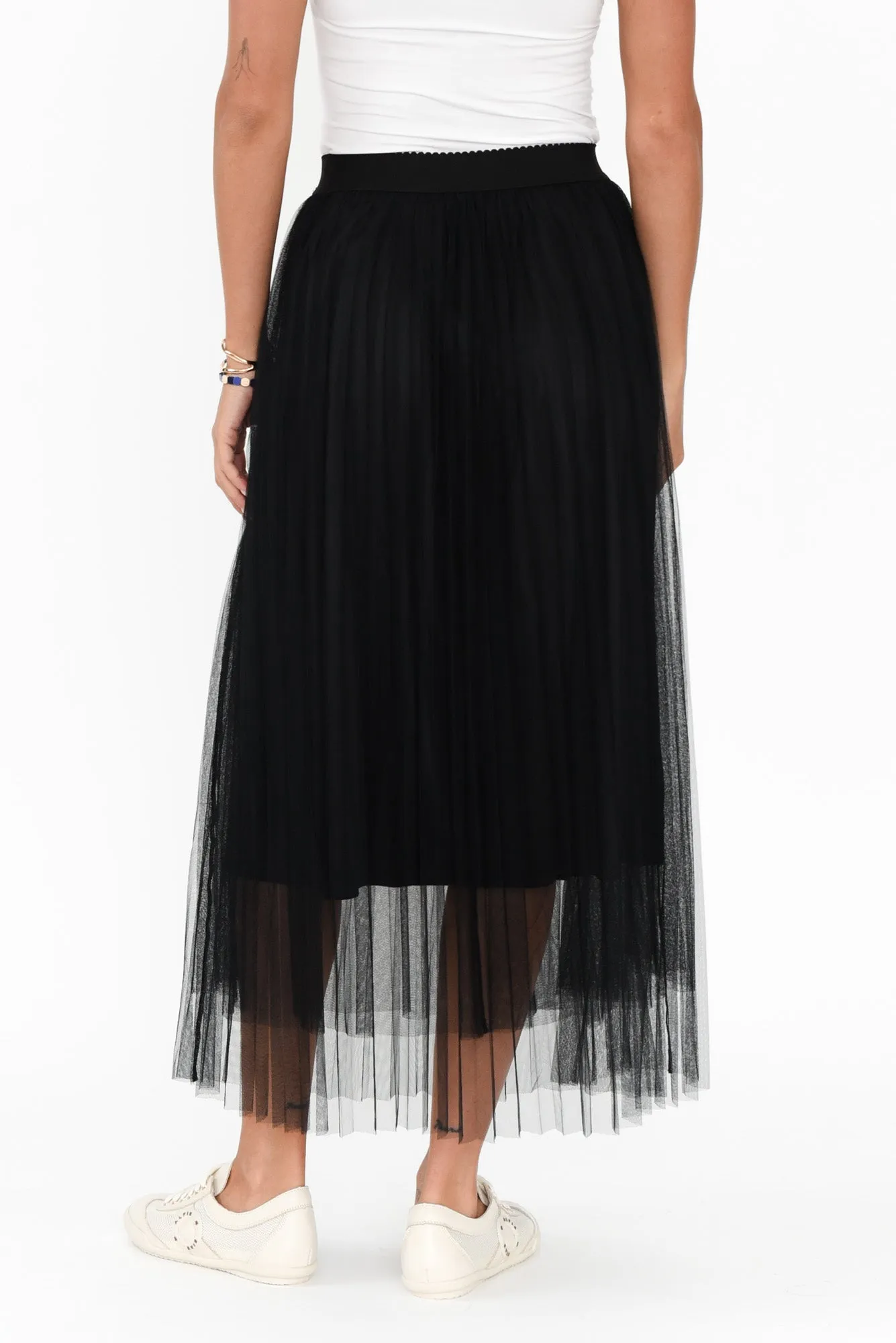 Sway Black Mesh Midi Skirt