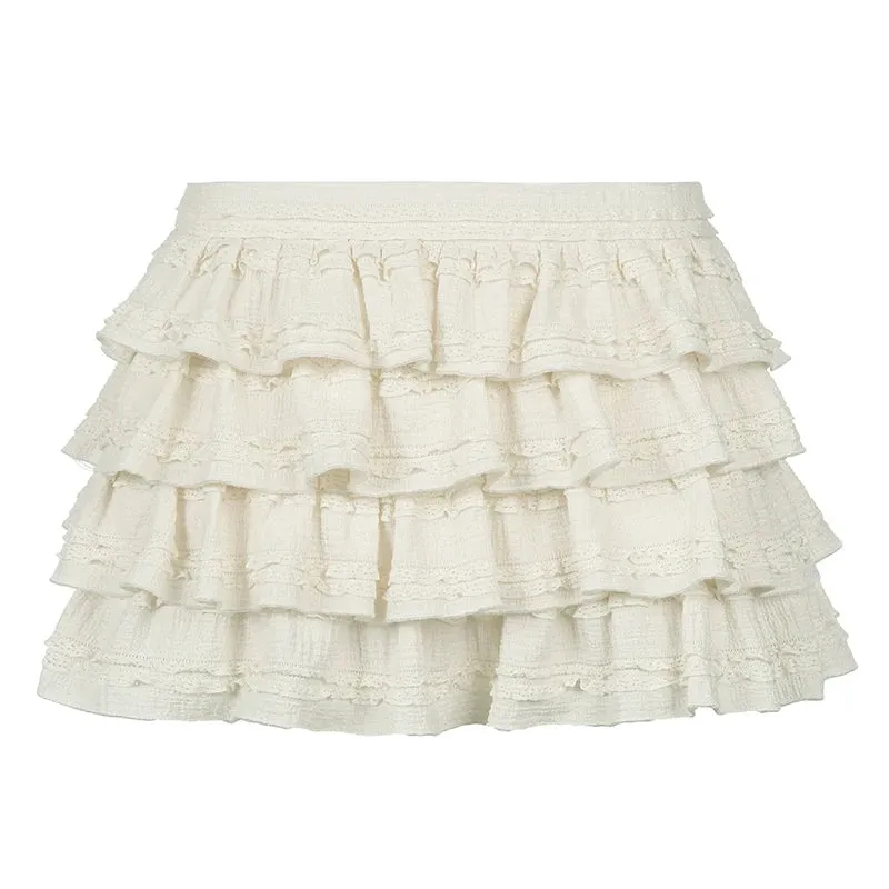 Sweet Korean Fashion Mini Skirt Women Folds Ruched Tierred Cute Coquette Hottie Y2K Aesthetic Summer Skirt Tulle Chic