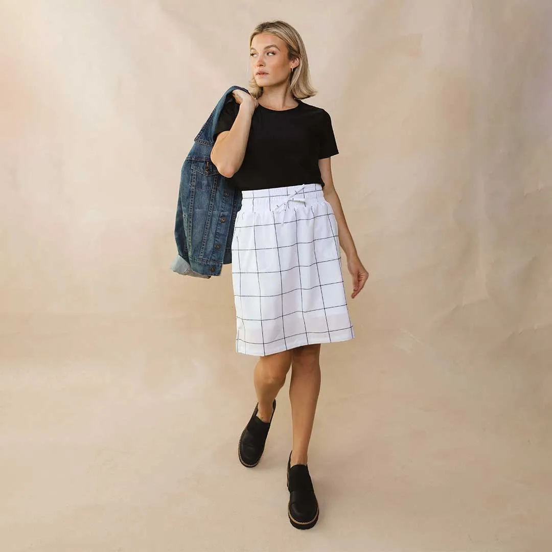 The Away Skirt, White Windowpane