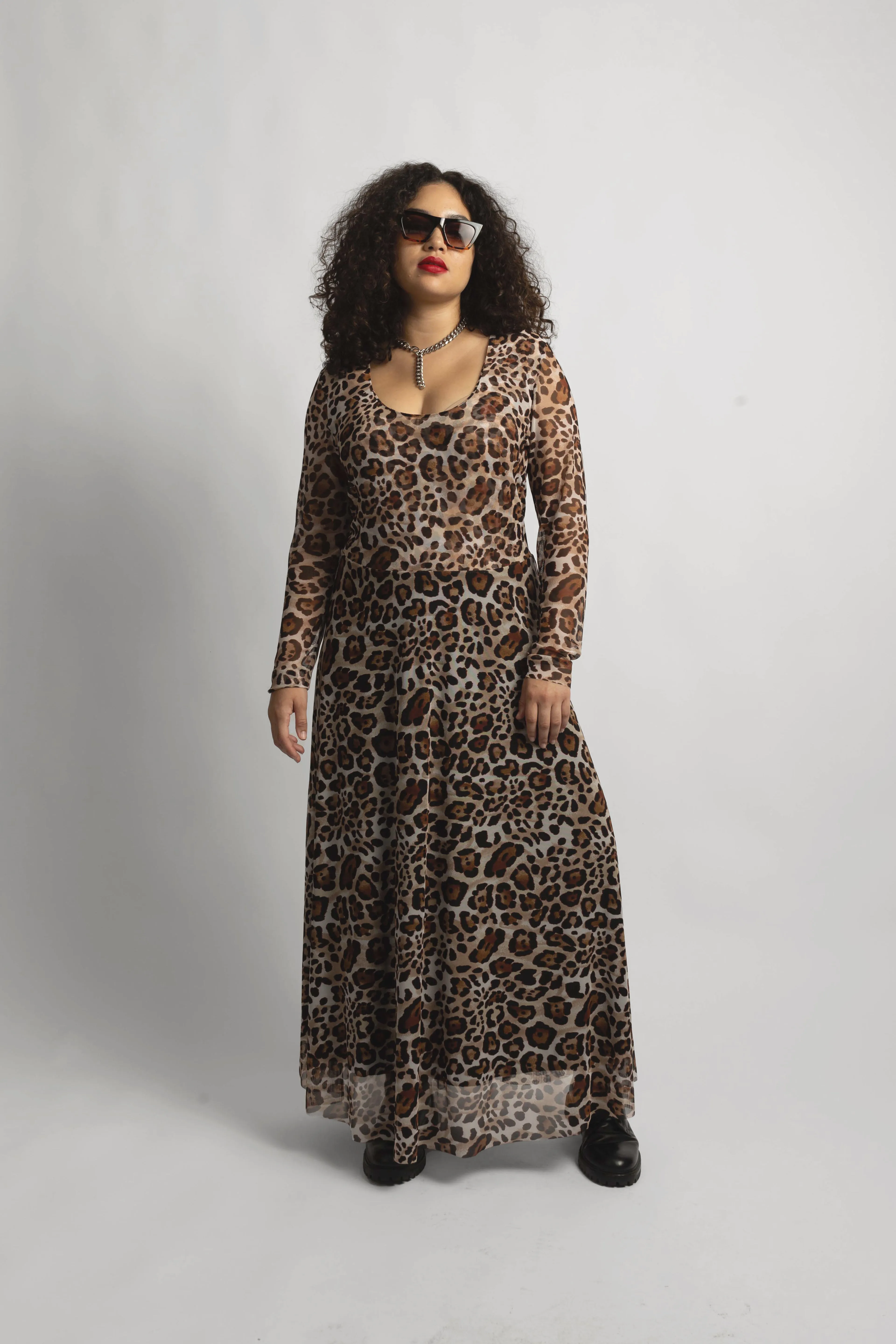 The Graham Classic Mesh Midi Dress- in New Leopard