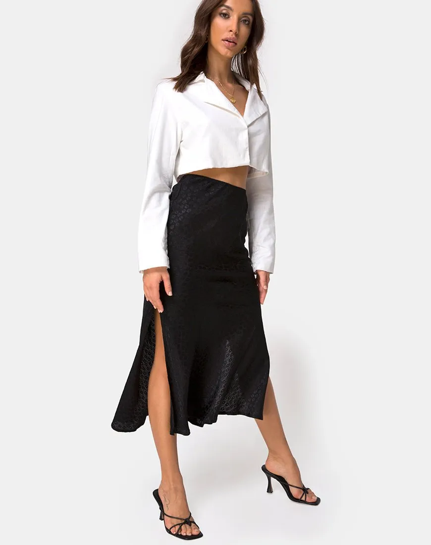 Tindra Midi Skirt in Satin Ditsy Rose Black