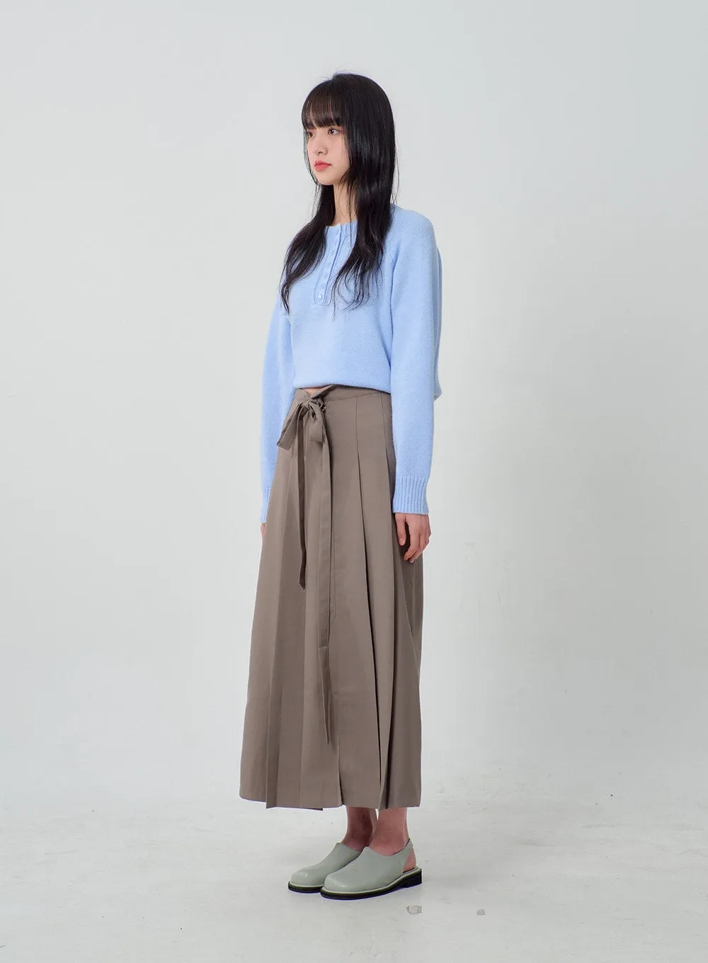 Waist Tie Pleated Maxi Skirt OJ318