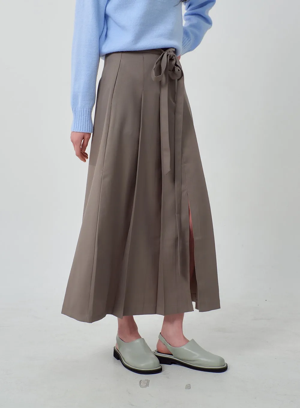 Waist Tie Pleated Maxi Skirt OJ318