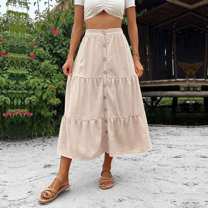 Women's Fashion Casual Skirt Solid Color Skirt Women's Mid Length