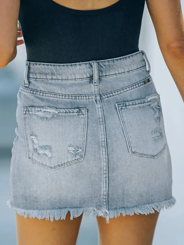 Women's New Casual Ripped Denim Skirt