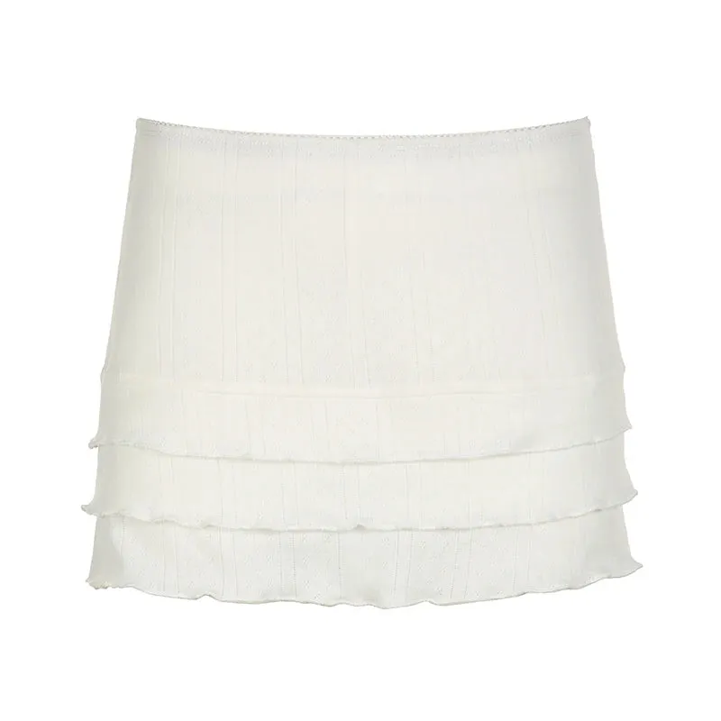 y2k Korean Style White Summer Mini Skirt Tierred Ruched Slim Hottie Women Skirt Sweet Cute Coquette Short Three-Layer