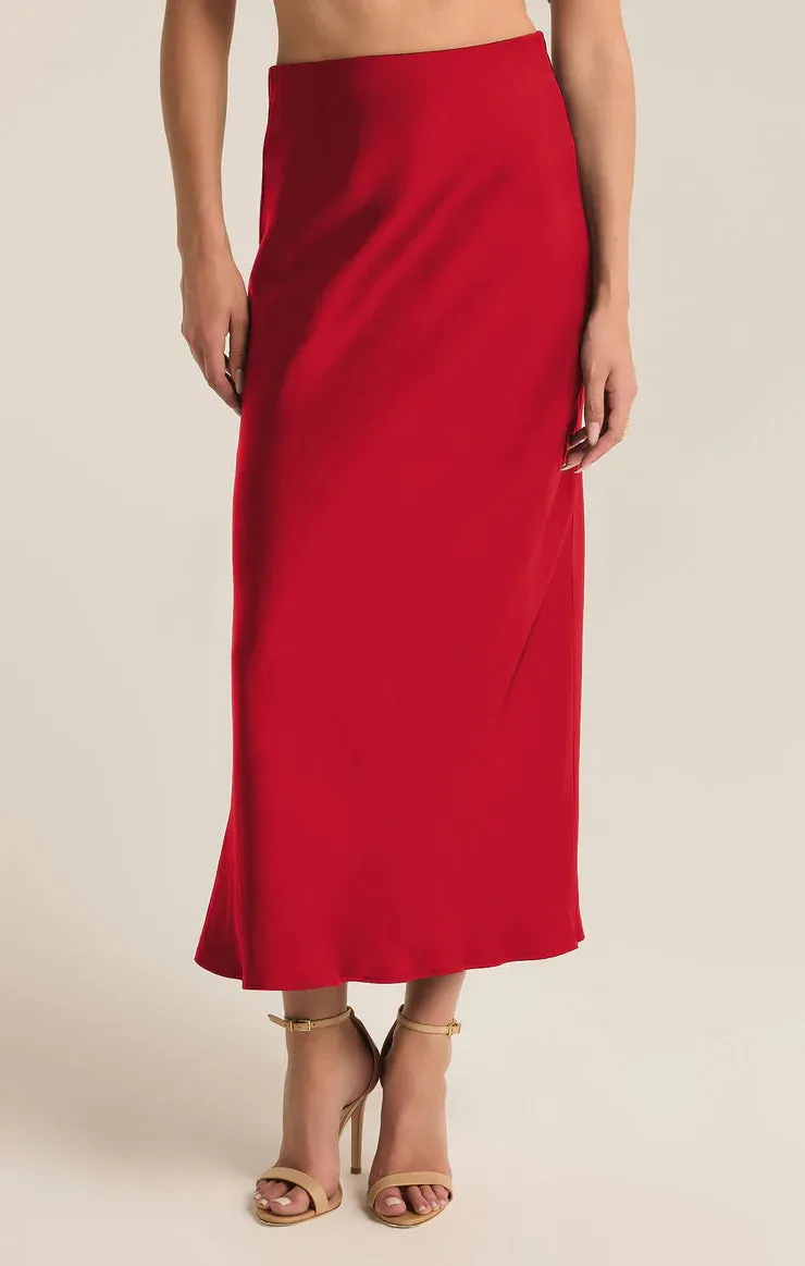 ZSU Red Europa Luxe Sheen Midi Skirt