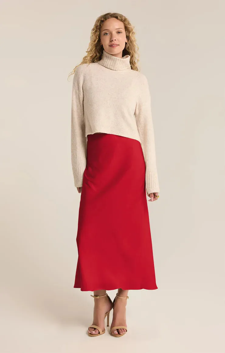 ZSU Red Europa Luxe Sheen Midi Skirt