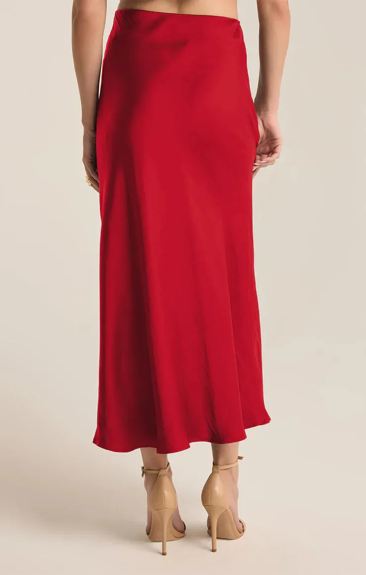 ZSU Red Europa Luxe Sheen Midi Skirt